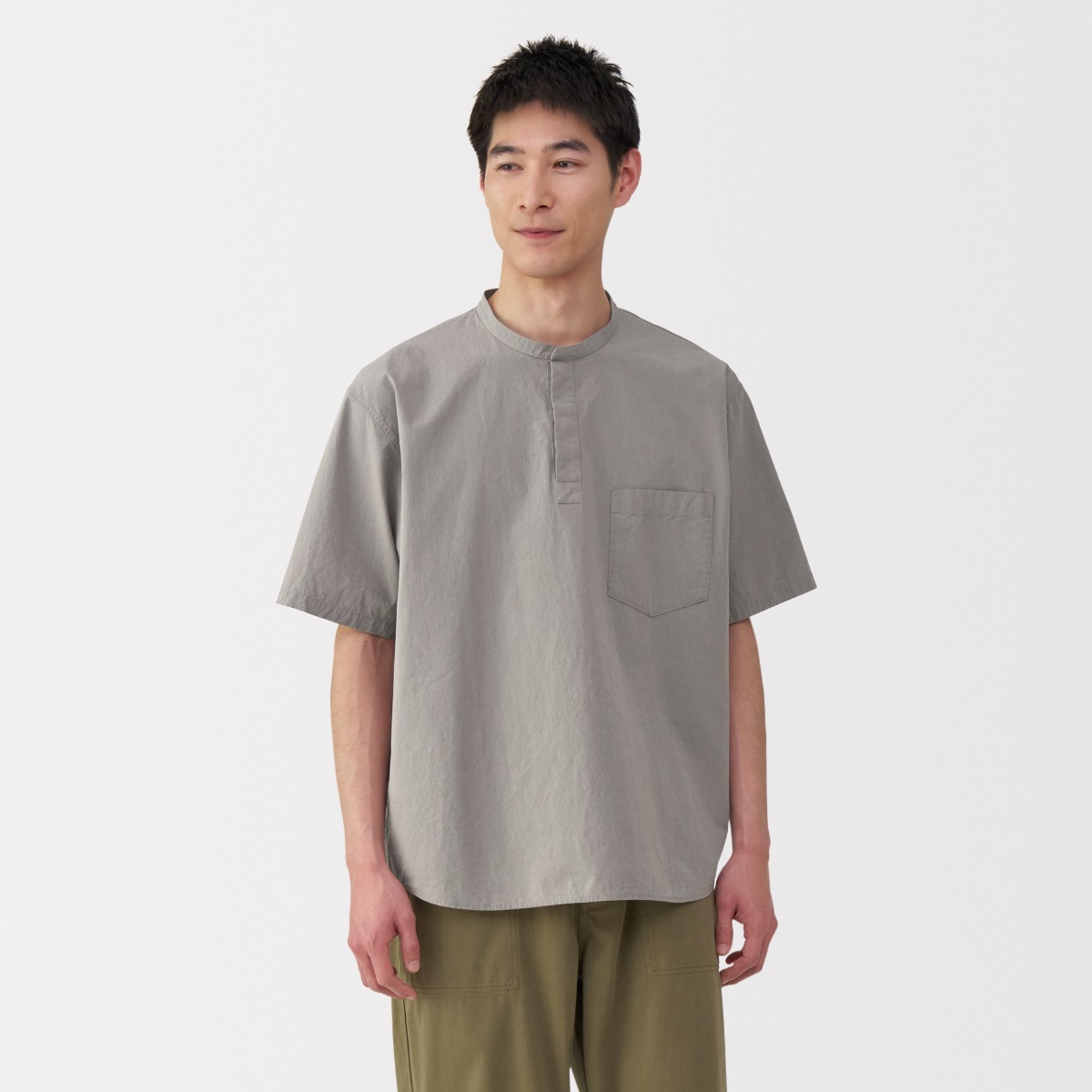 M's Cool Touch Woven Henley Neck S/slv T-shirt MUJI