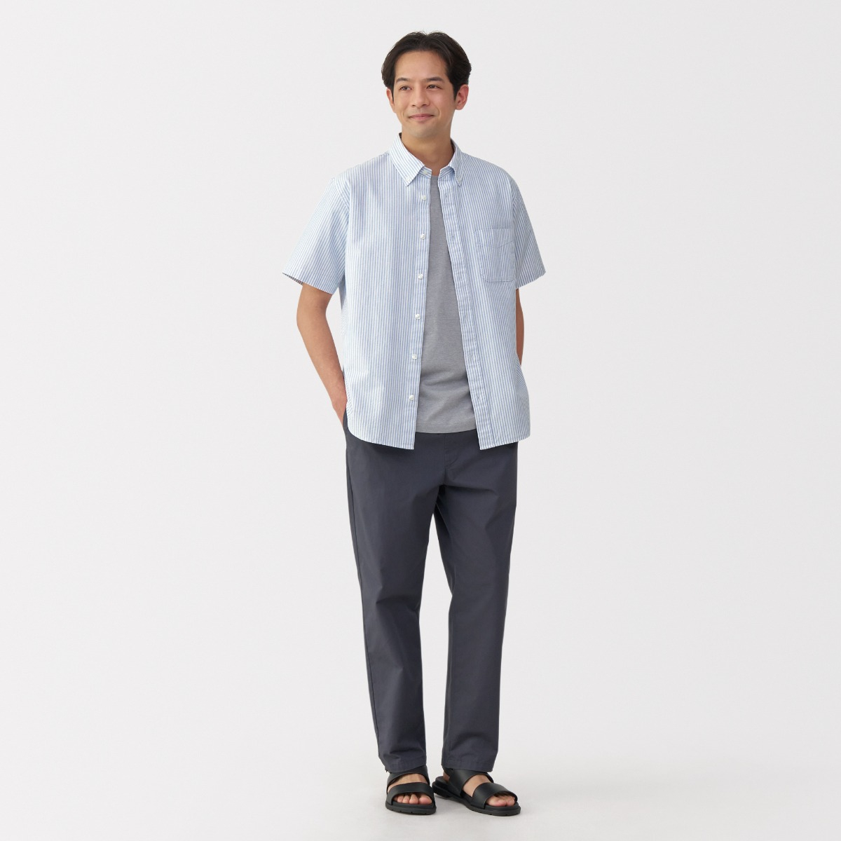 Áo Sơ Mi Ngắn Tay Cổ Cài Nút Vải Oxford MUJI