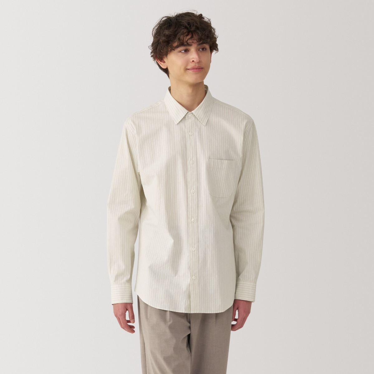 MUJI Áo Sơ Mi Nam Vải Broadcloth Dáng Rộng Tay Dài
