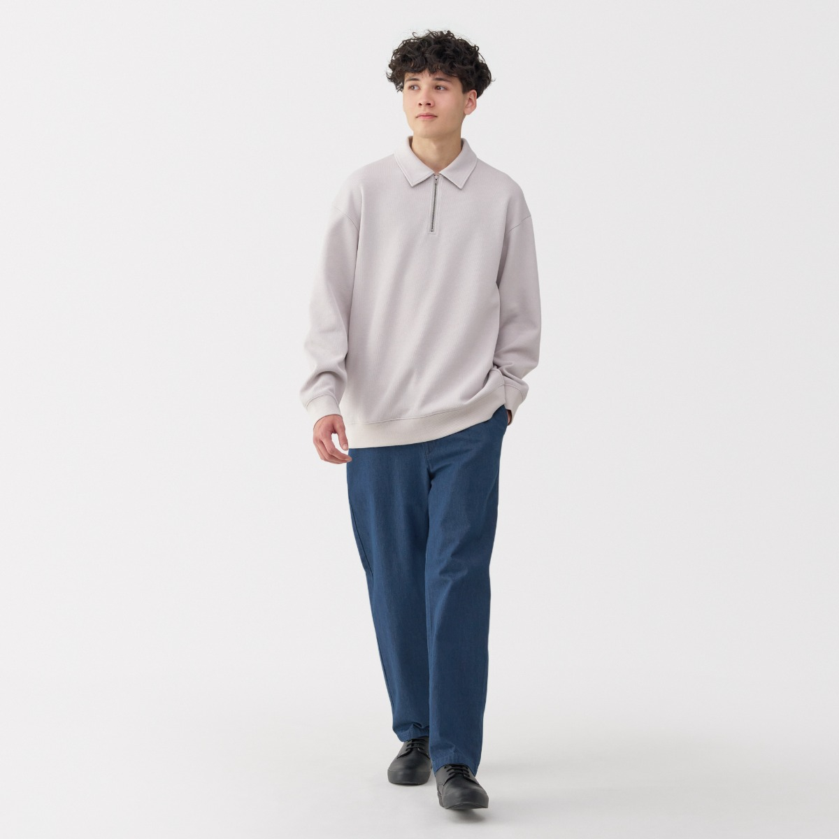 MUJI M's Washed Denim Easy Pants (Indigo)