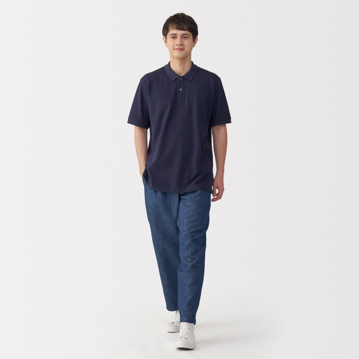 MUJI Quần Nam Dệt Twill Xếp Ly Thẳng Vải Linen