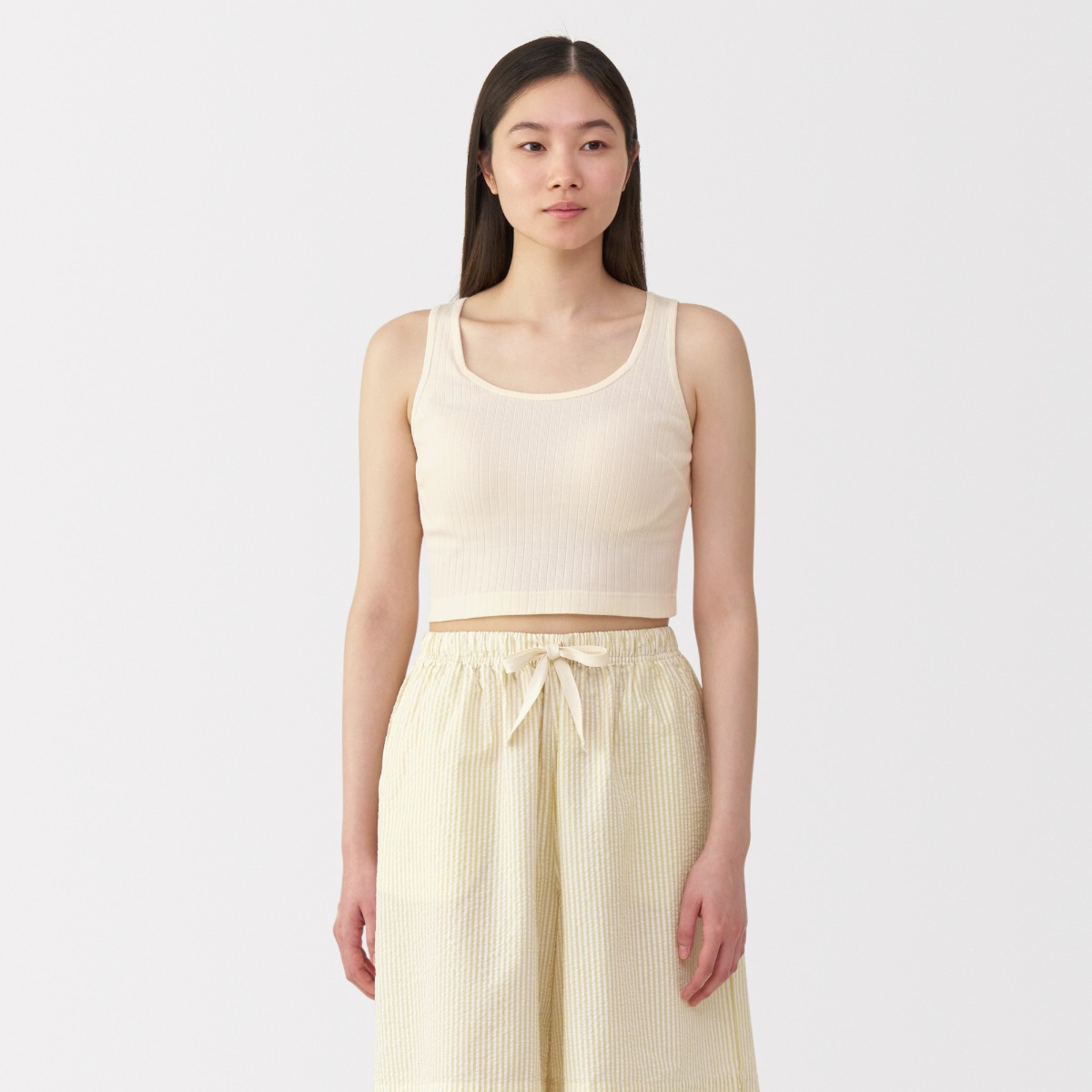 MUJI Áo Ba Lỗ Bra Vải Cotton Gân Co Giãn