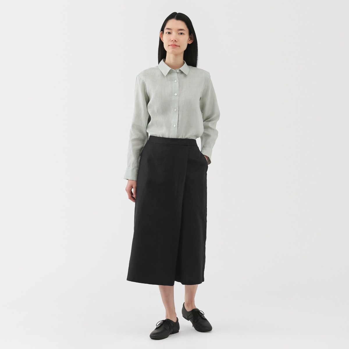 MUJI Quần Váy Rộng Vải Twill Pha Linen