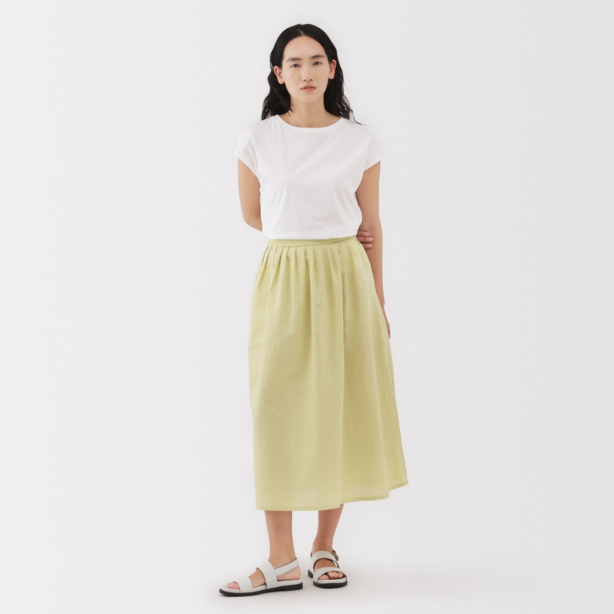 MUJI W's Linen Cotton Easy Long Skirt (Asean)