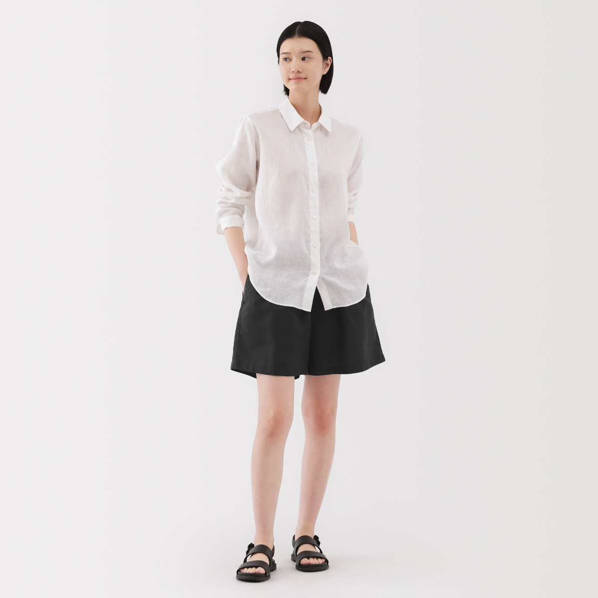 MUJI Quần Đùi Thoải Mái Vải Cotton Pha Linen