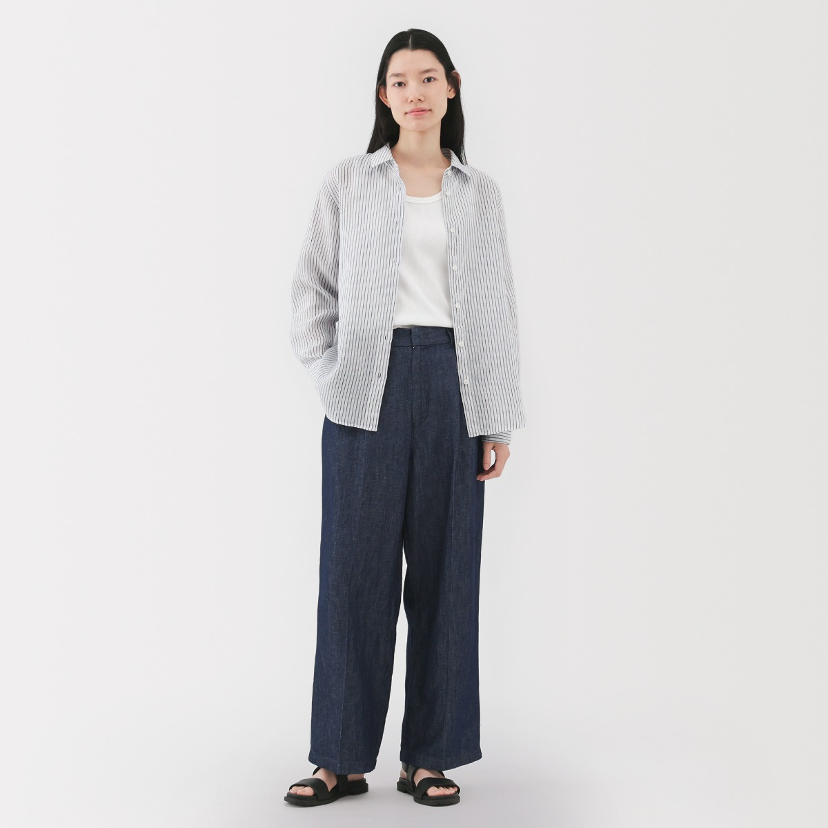 MUJI Áo Sơ Mi Cổ Thường Tay Dài Vải Linen