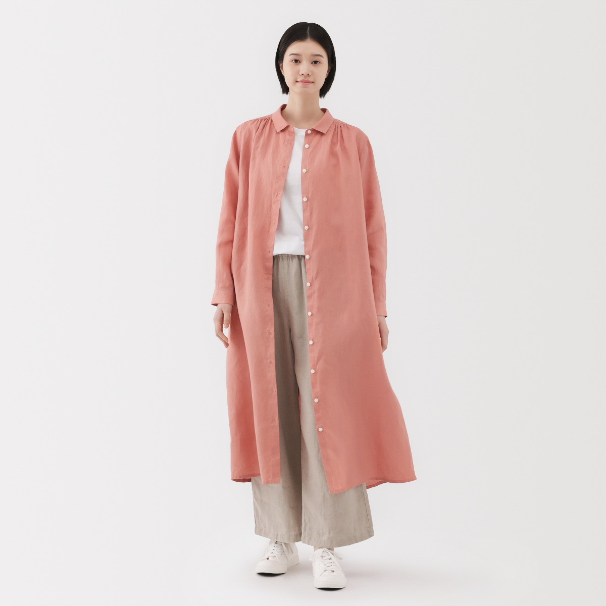 MUJI Váy Sơ Mi Tay Dài Vải Linen