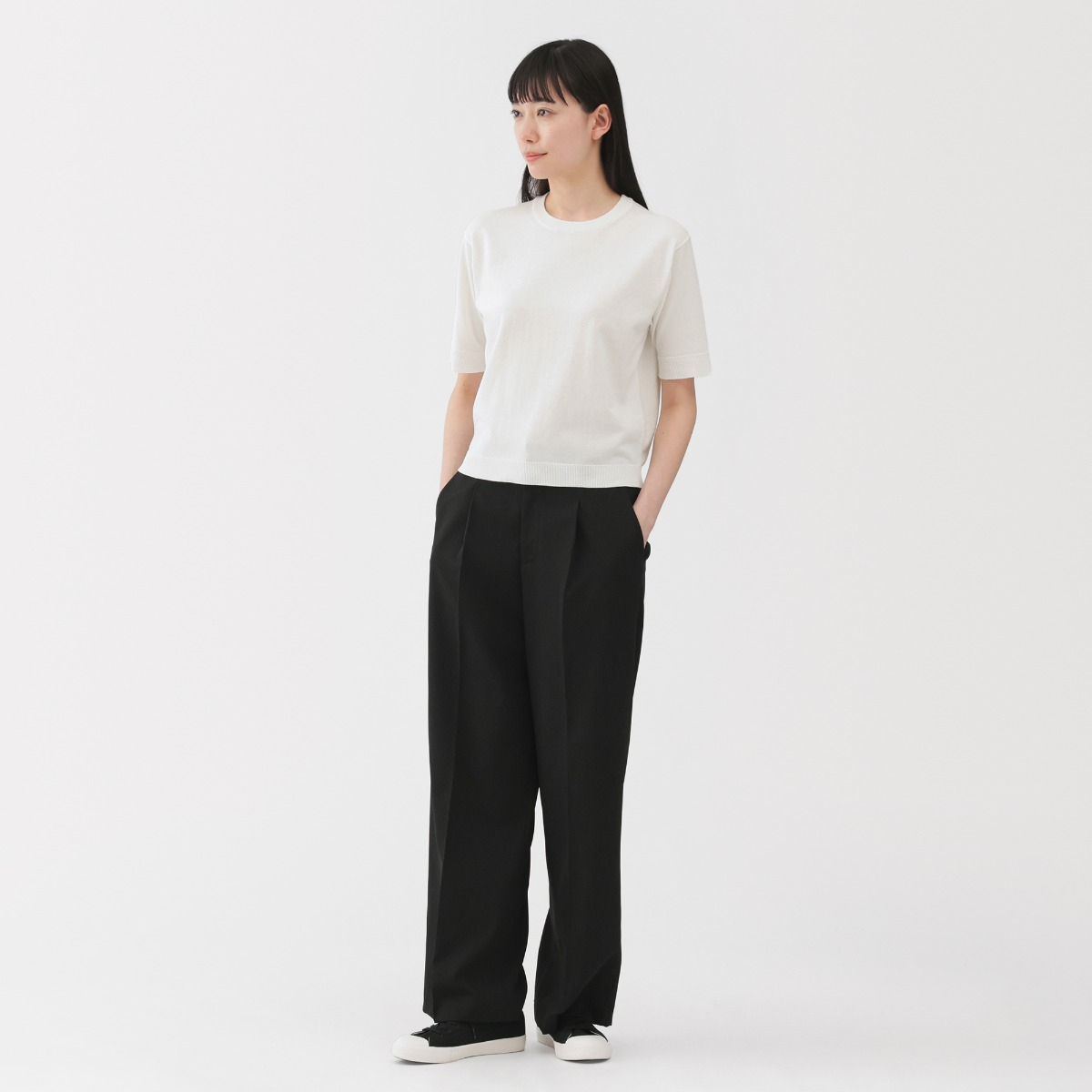 MUJI W's Hight Twisted Yarn Half Sleeve Sweater
