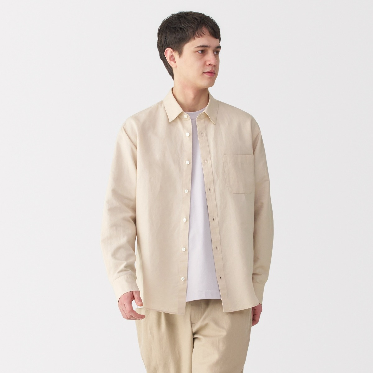 MUJI M's Linen Cotton L/Slv Shirt (Asean)