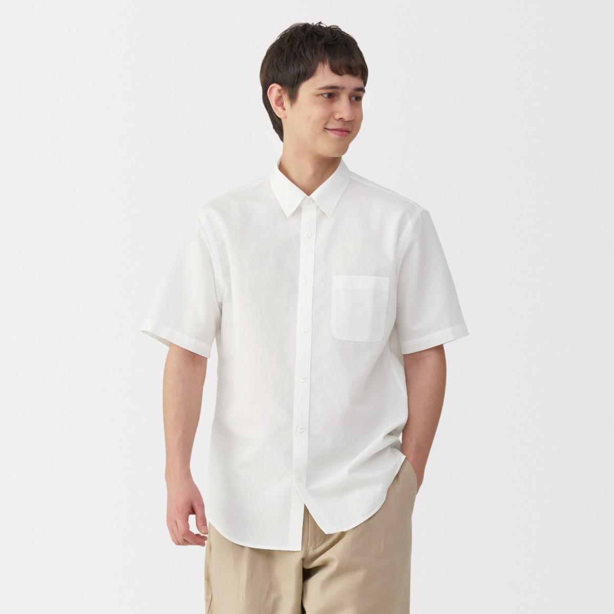 MUJI Áo Sơ Mi Nam Vải Linen Cotton Tay Ngắn