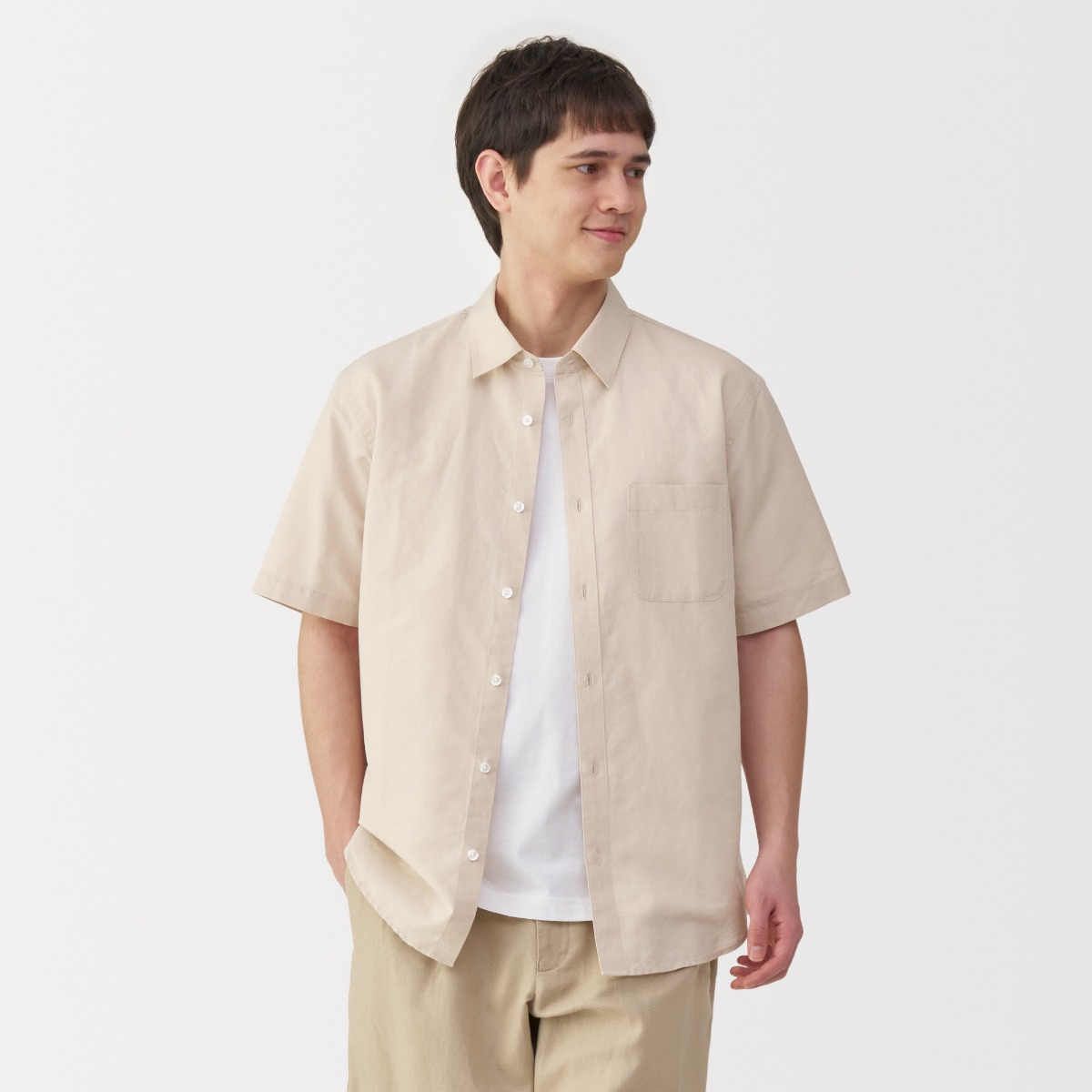 MUJI Áo Sơ Mi Nam Vải Linen Cotton Tay Ngắn