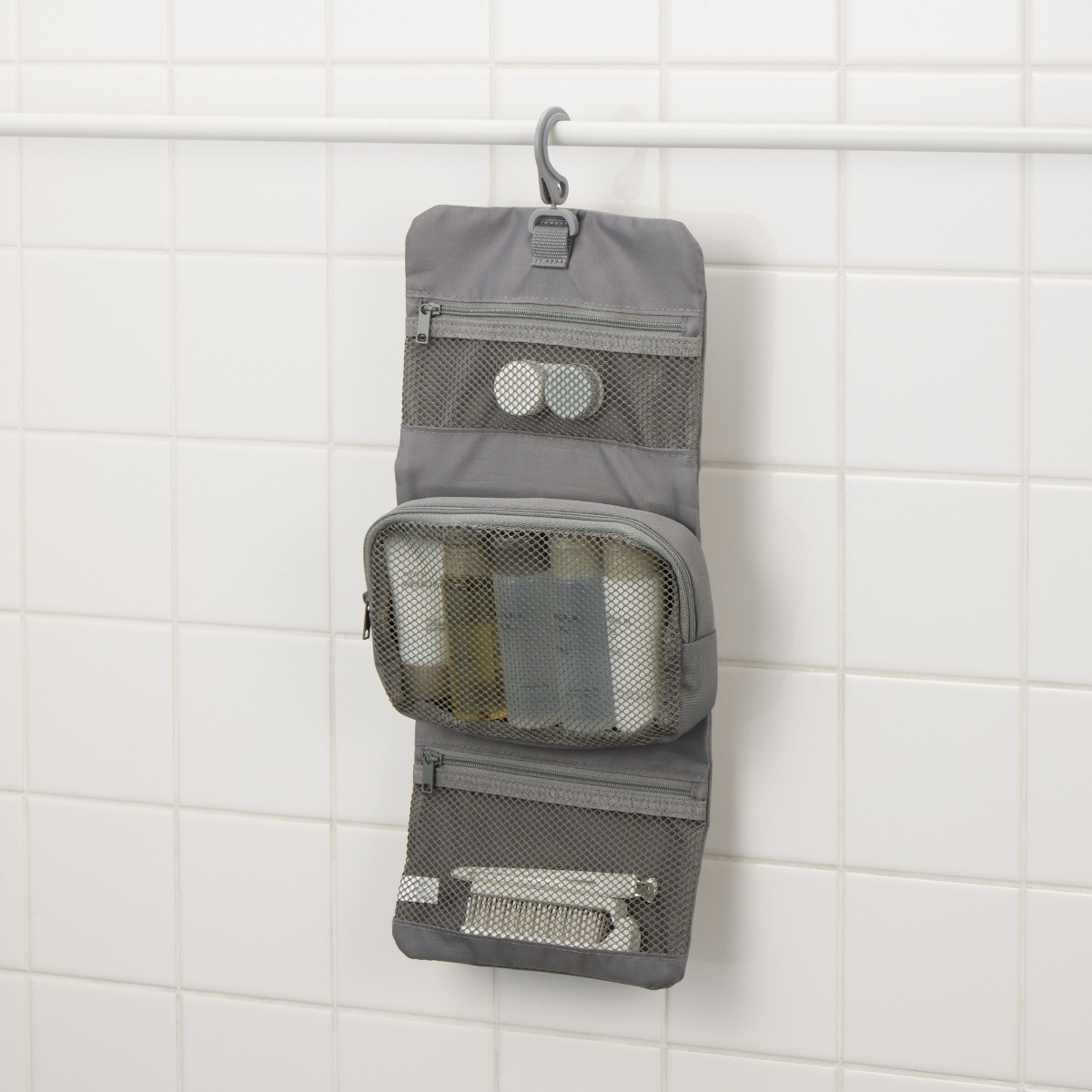 MUJI Polyester Hanging Case With Pouch - Medium Grey