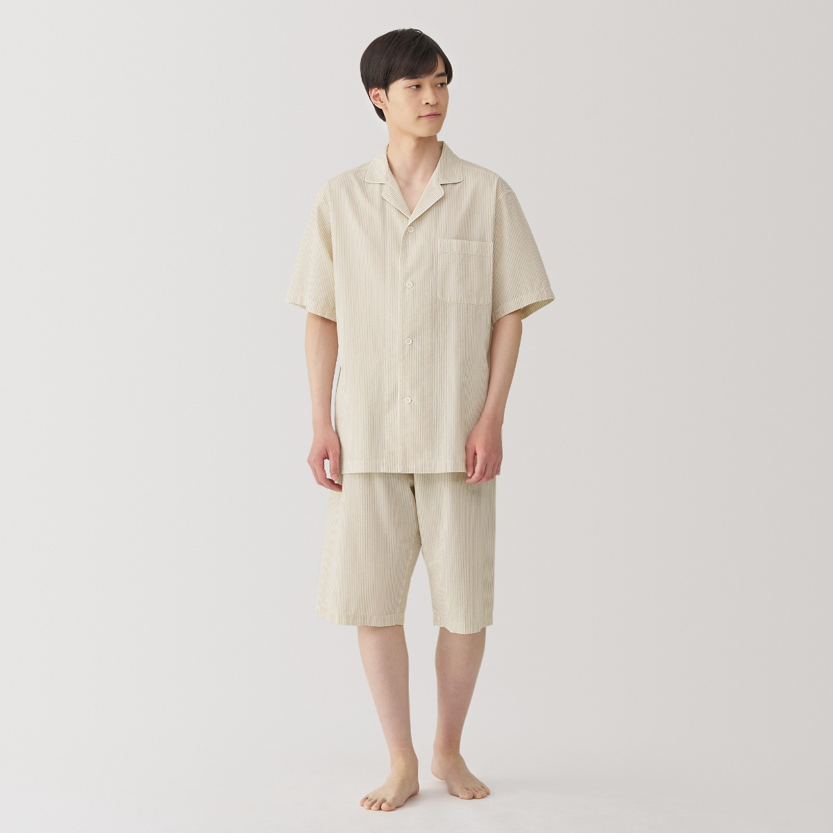 MUJI Bộ Pyjama Ngắn Tay Không Đường May Sườn Vải Sucker
