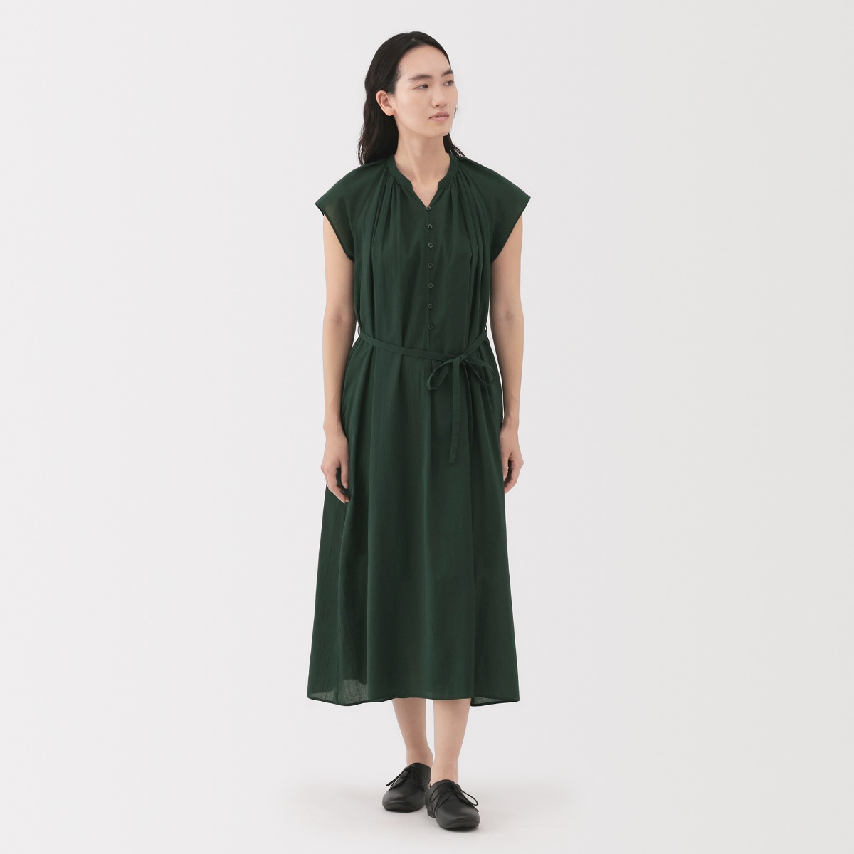MUJI Váy Tay Lửng Voan Xoắn Cao Cấp