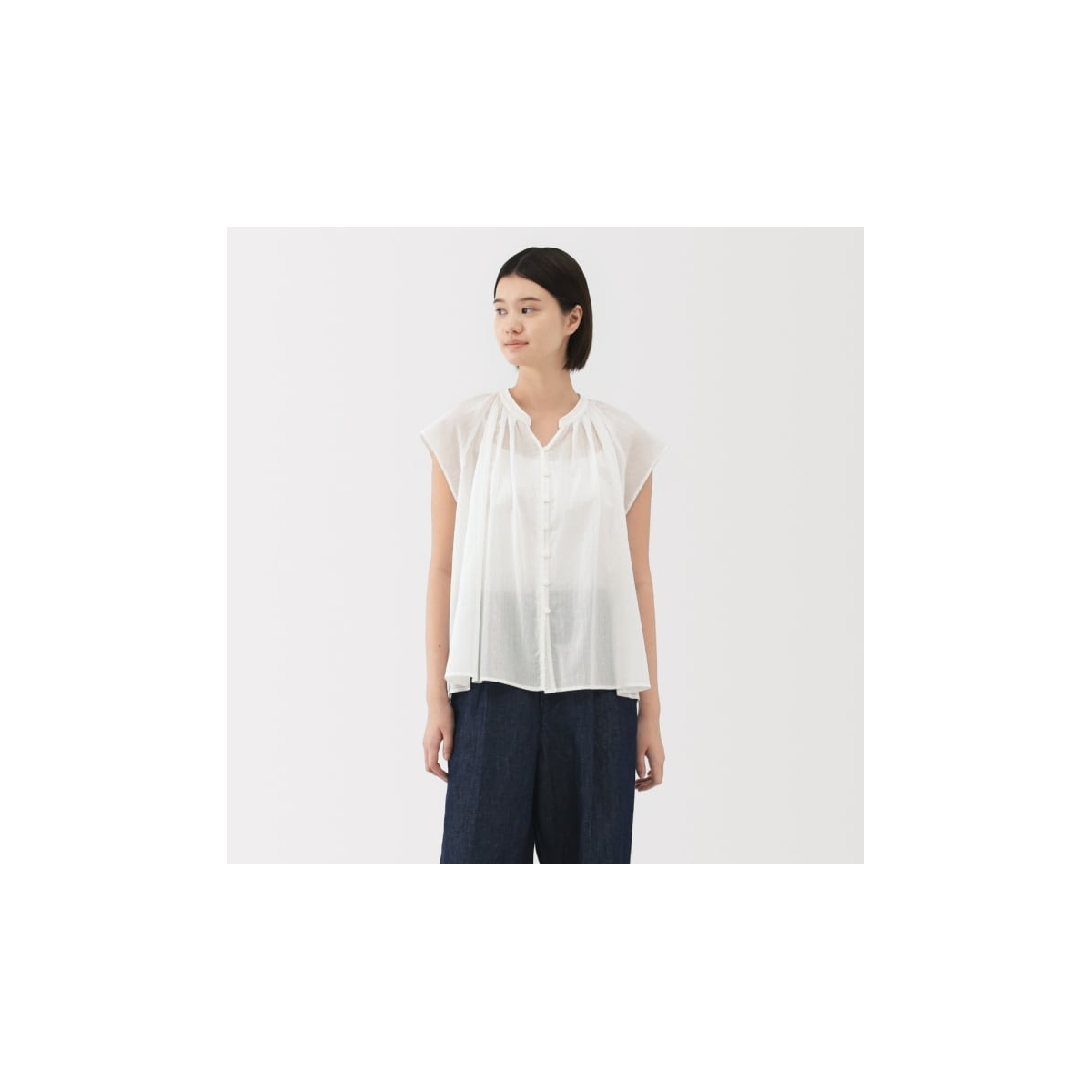 MUJI Áo Blouse Tay Lửng Voan Xoắn Cao Cấp