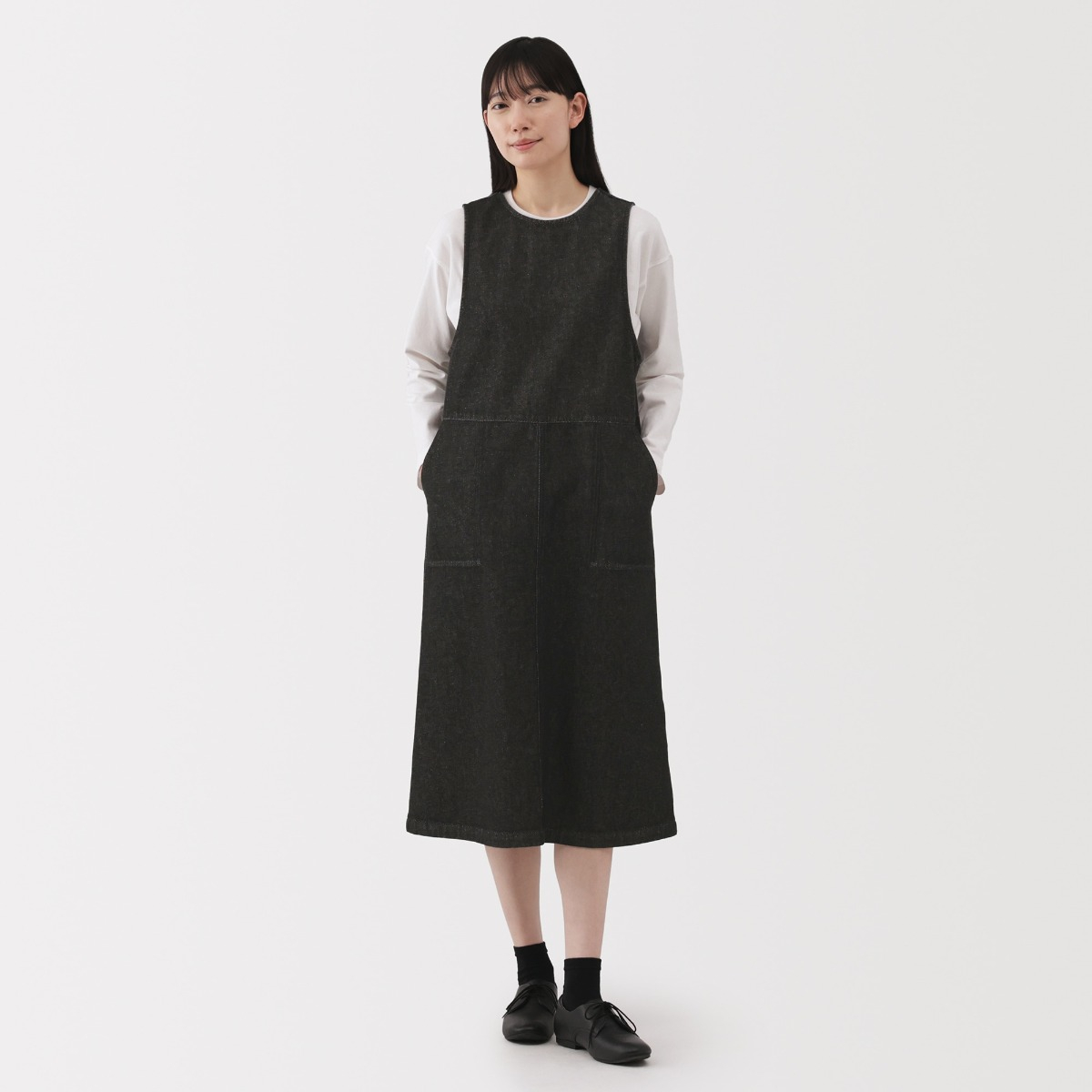 MUJI Váy Yếm Denim Pha Sợi Gỗ Bông Gạo