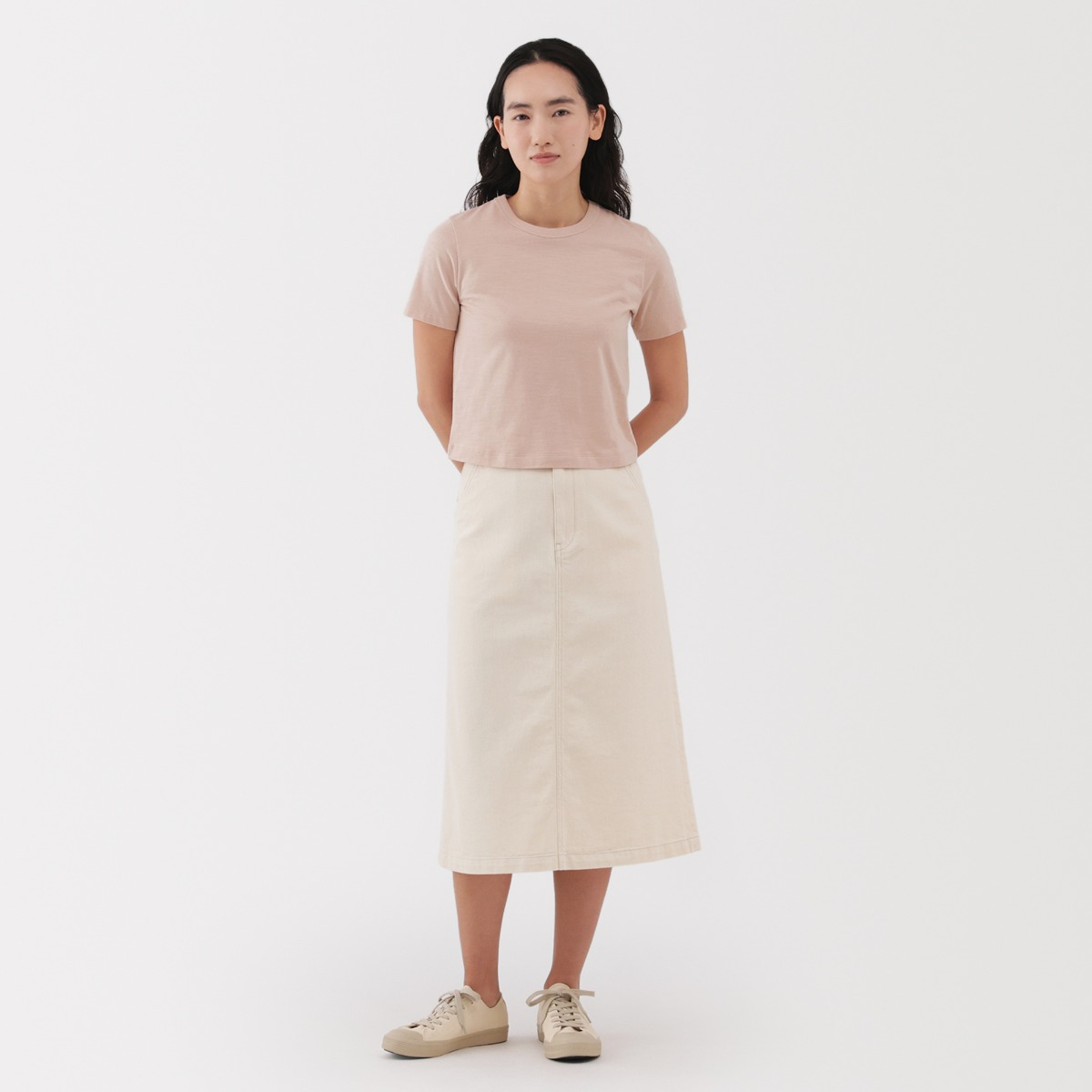 W's Slub Jersey Cropped Crew Neck S/slv T-shirt (Os) MUJI