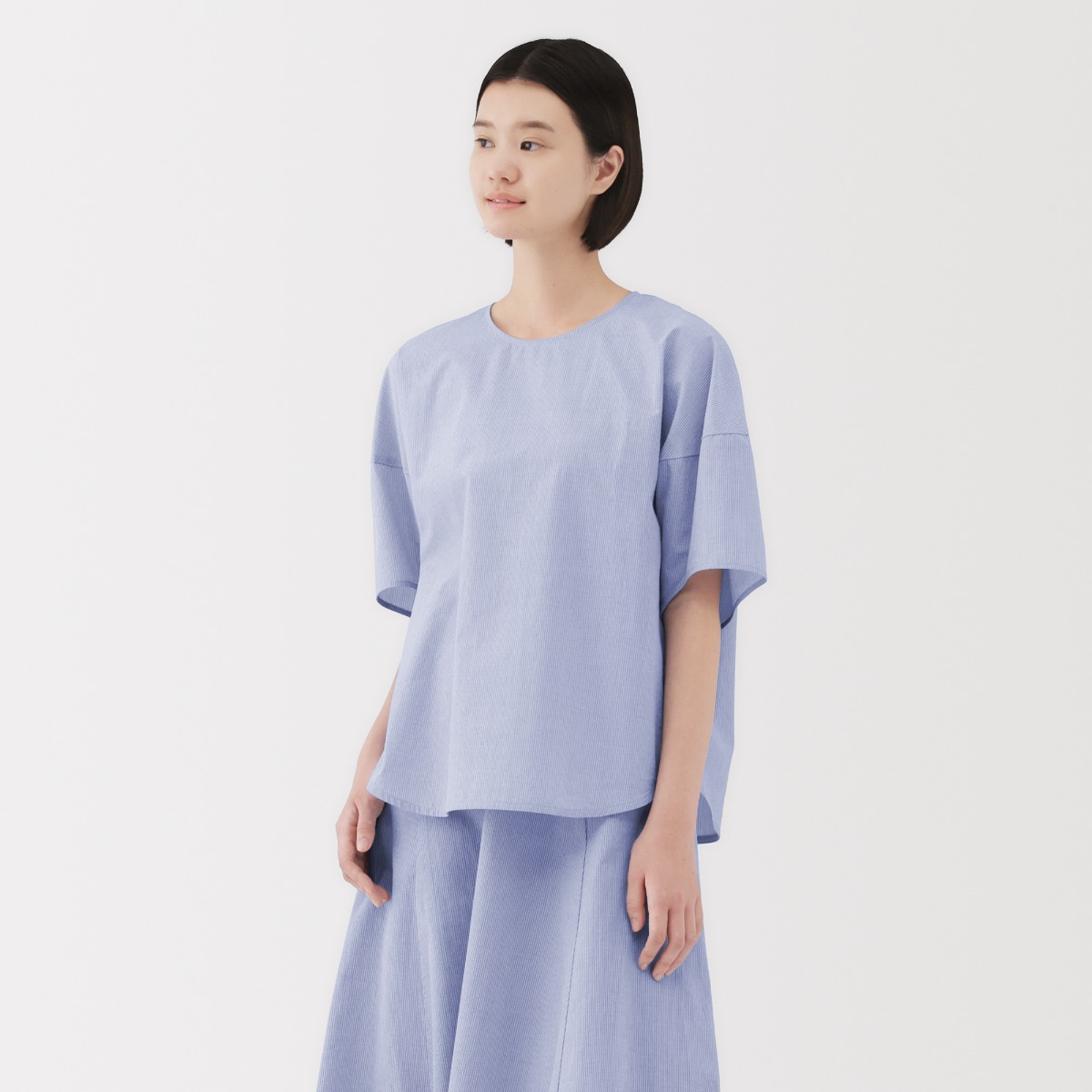 MUJI Áo Blouse Tay Ngắn Vải Cool Touch