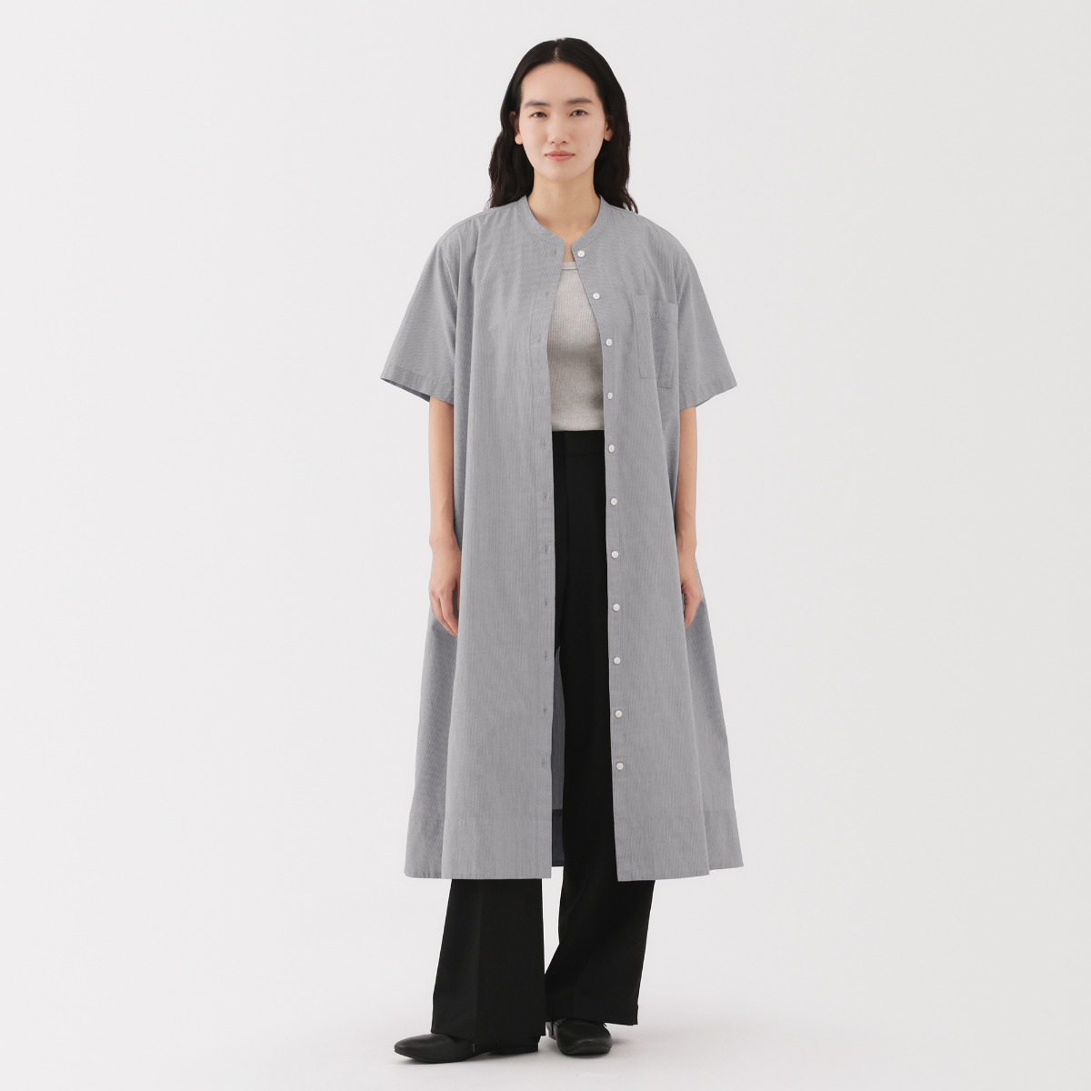 MUJI Đầm Sơ Mi Tay Ngắn Vải Cool Touch