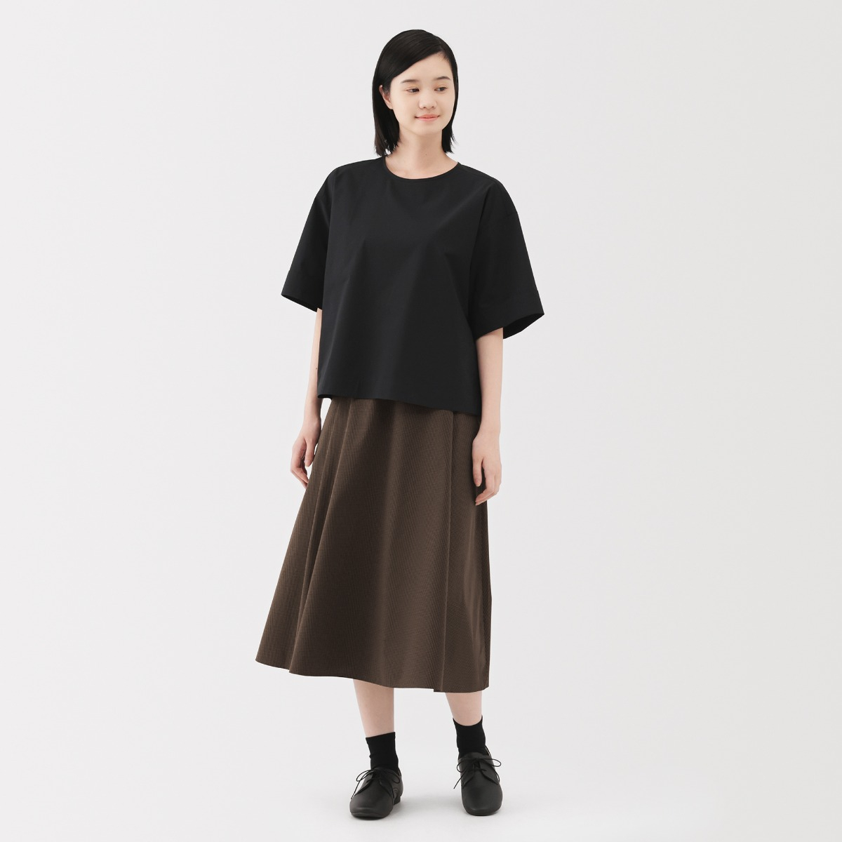 MUJI Chân Váy Xòe Vải Broadcloth