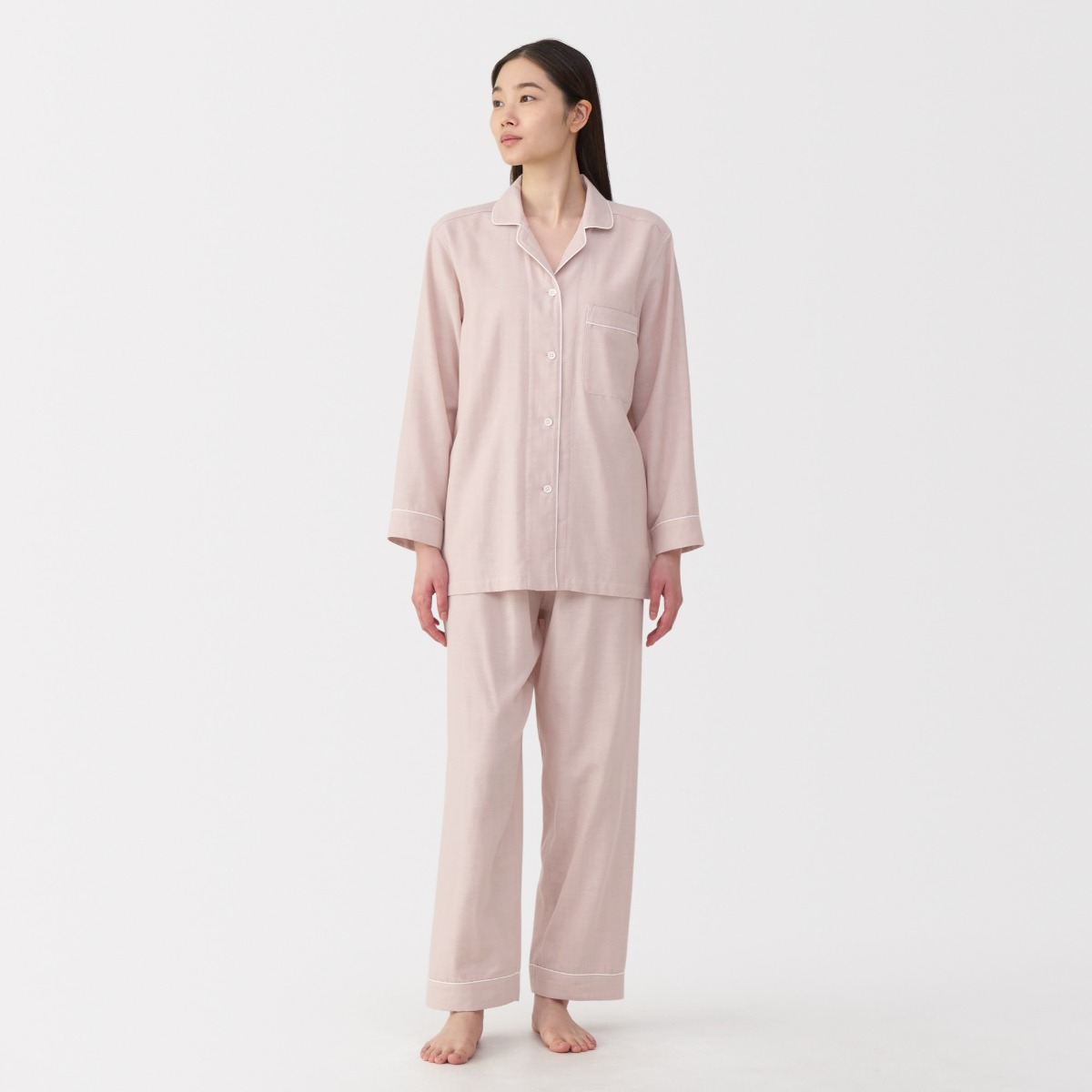 MUJI Bộ Đồ Ngủ Tay Dài Vải Double Gauze Không Đường May Bên - Nữ