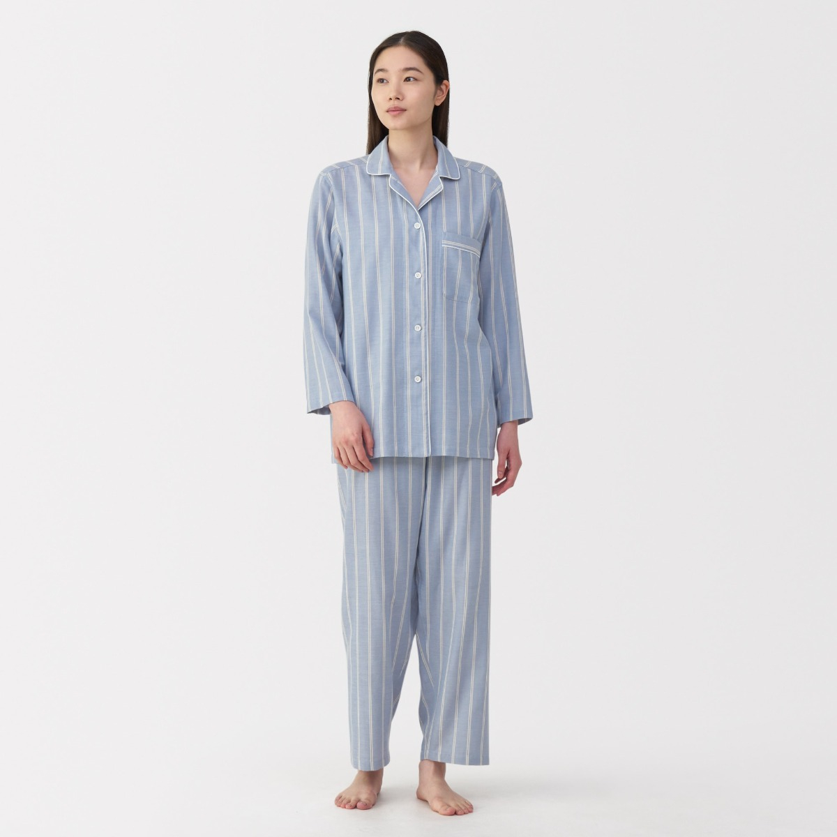 MUJI Bộ Đồ Ngủ Tay Dài Vải Double Gauze Không Đường May Bên - Nữ