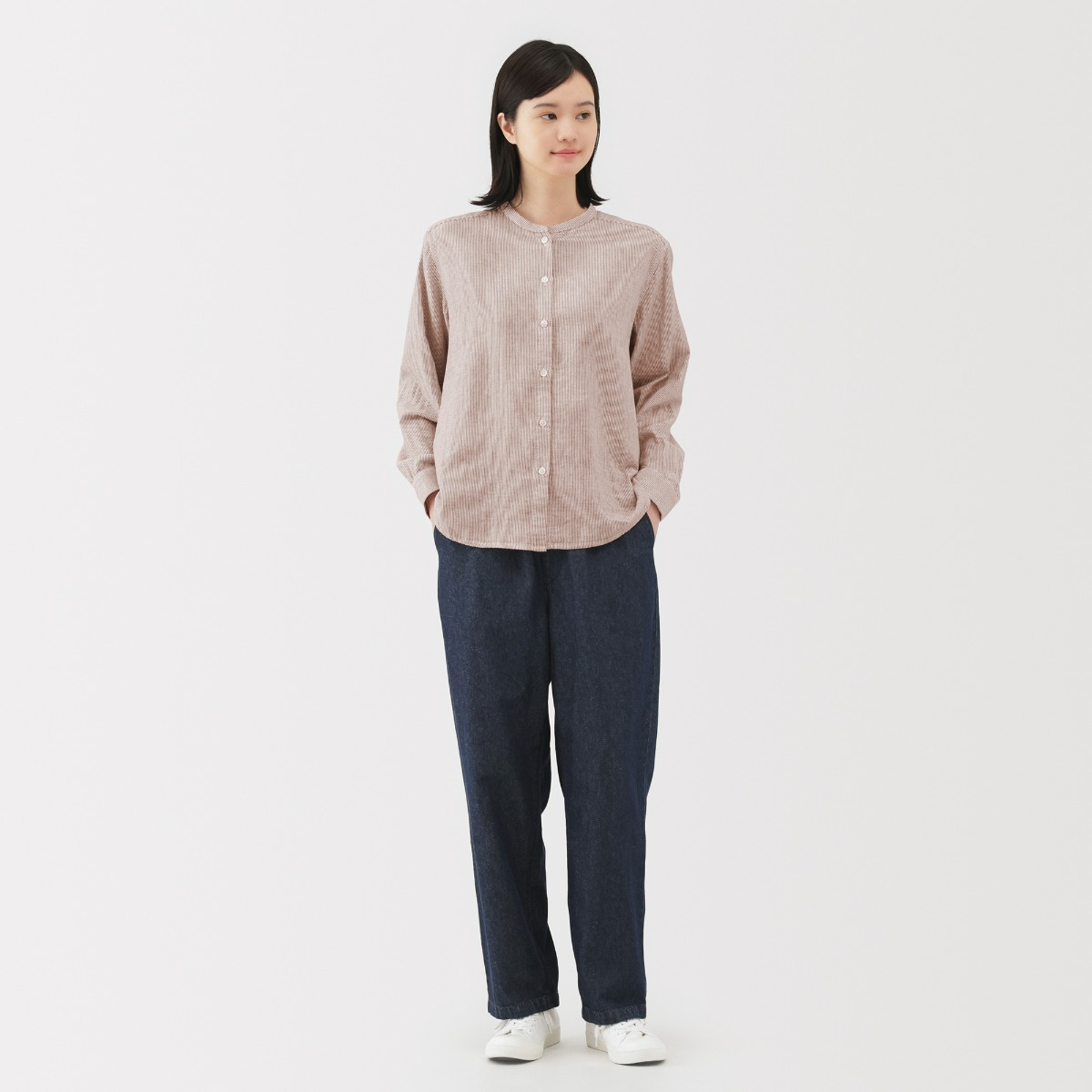 MUJI Áo Blouse Tay Dài Vải Gauze Đôi Phối Kapok