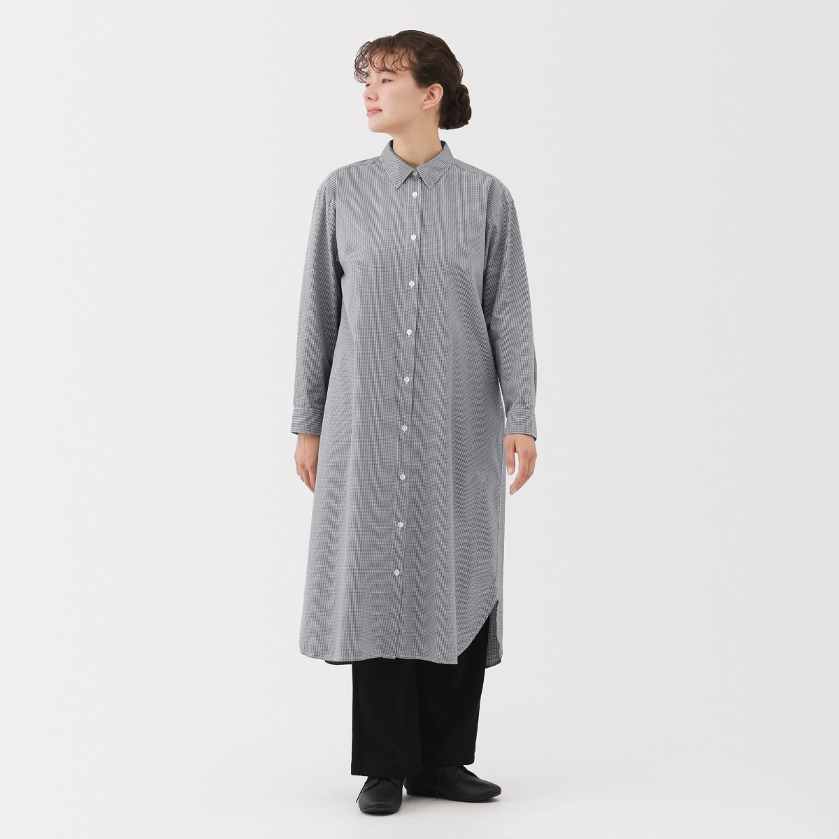 MUJI Đầm Sơ Mi Dài Tay Vải Broadcloth