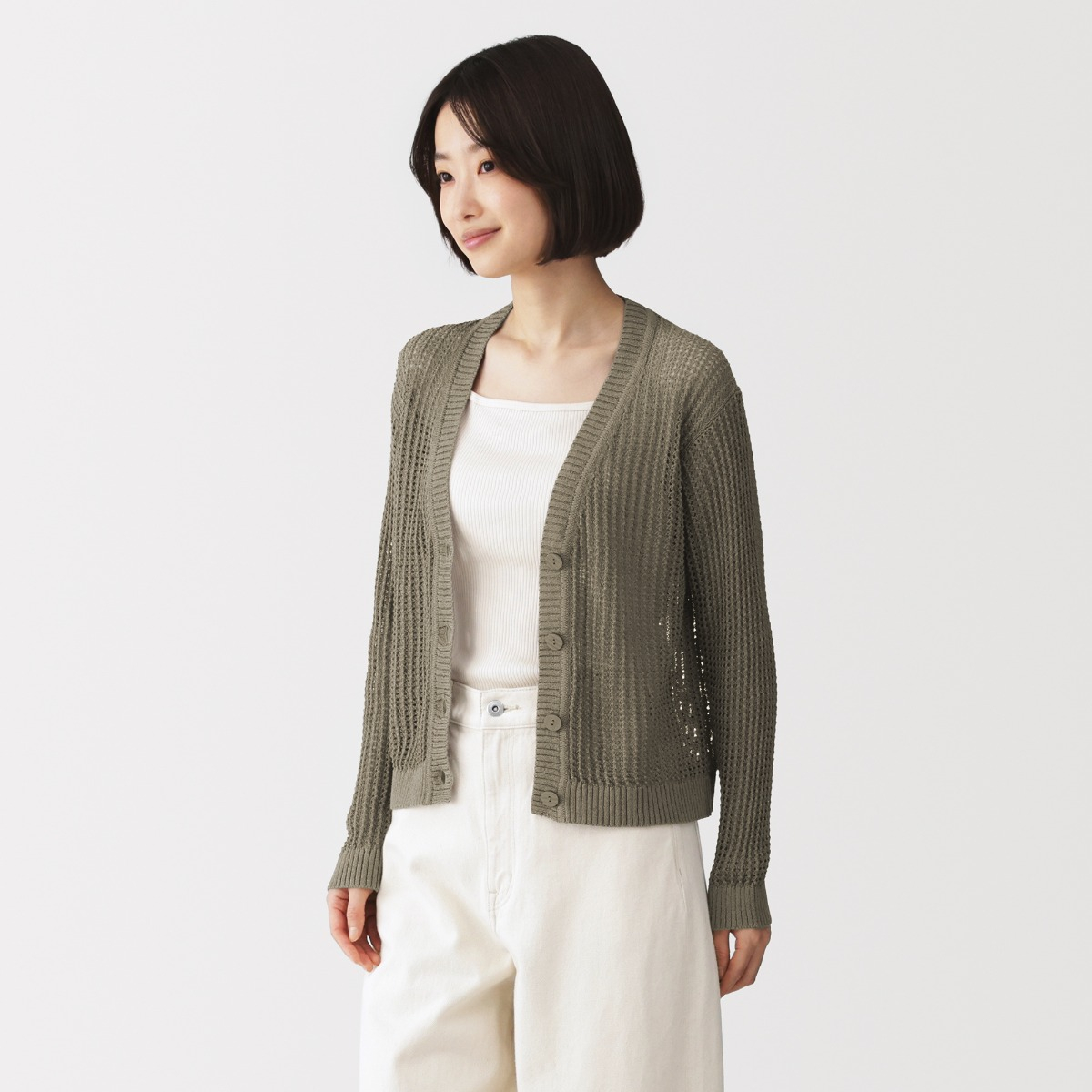 MUJI Áo Cardigan Vải Linen Pha