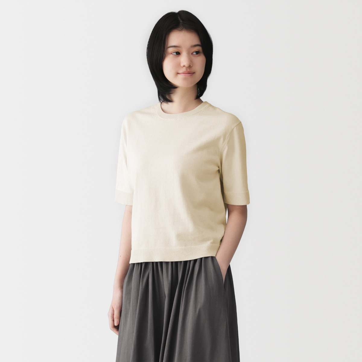 MUJI Áo Len Tay Lửng Chống Tia Uv