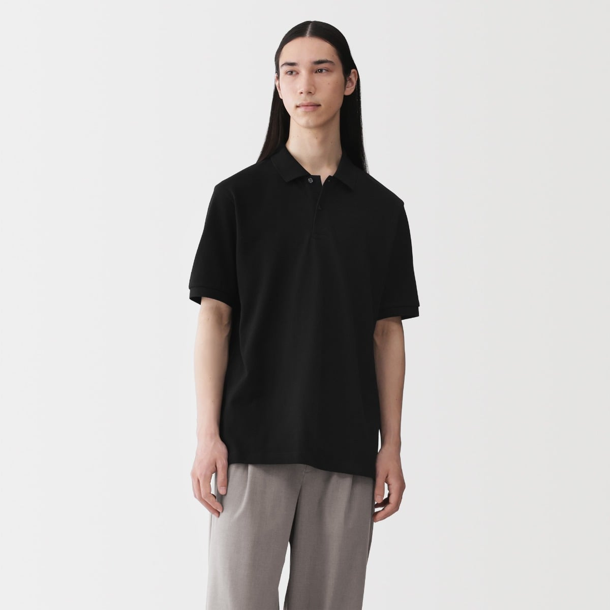 MUJI Áo Polo Nam Vải Pique Washed Tay Ngắn
