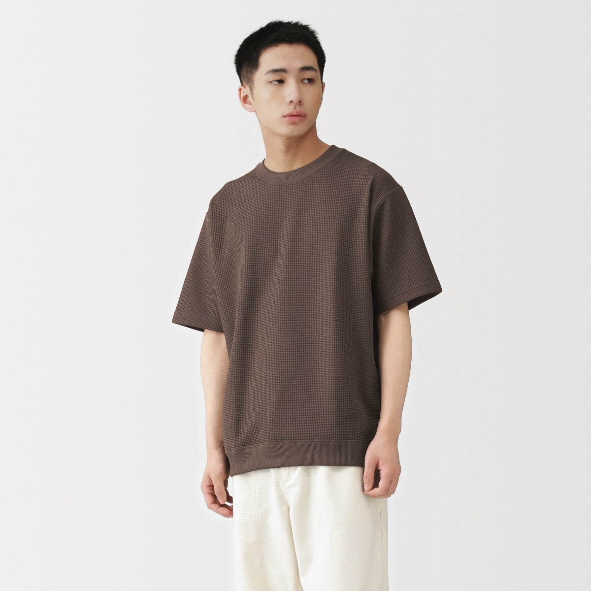 MUJI Áo Thun Nam Waffle Chống Uv Nhanh Khô Cổ Tròn Tay Ngắn