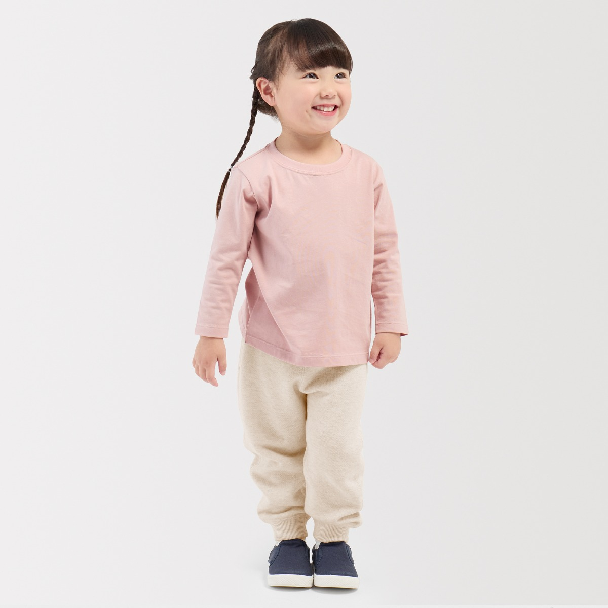 MUJI Áo Thun Cotton Cổ Tròn Trơn Tay Dài - Em Bé