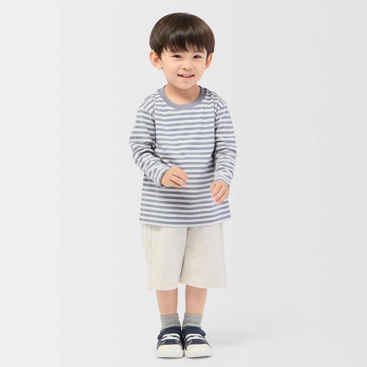 MUJI Áo Thun Cotton Cổ Tròn Sọc Tay Dài - Em Bé