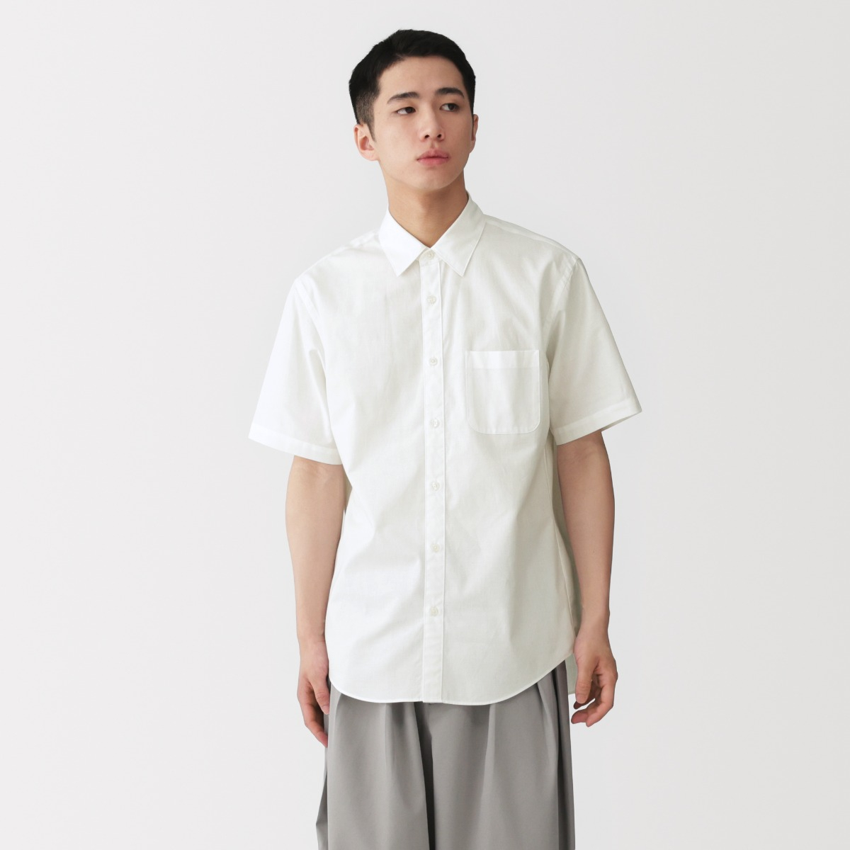 MUJI Áo Sơ Mi Nam Vải Broadcloth Tay Ngắn