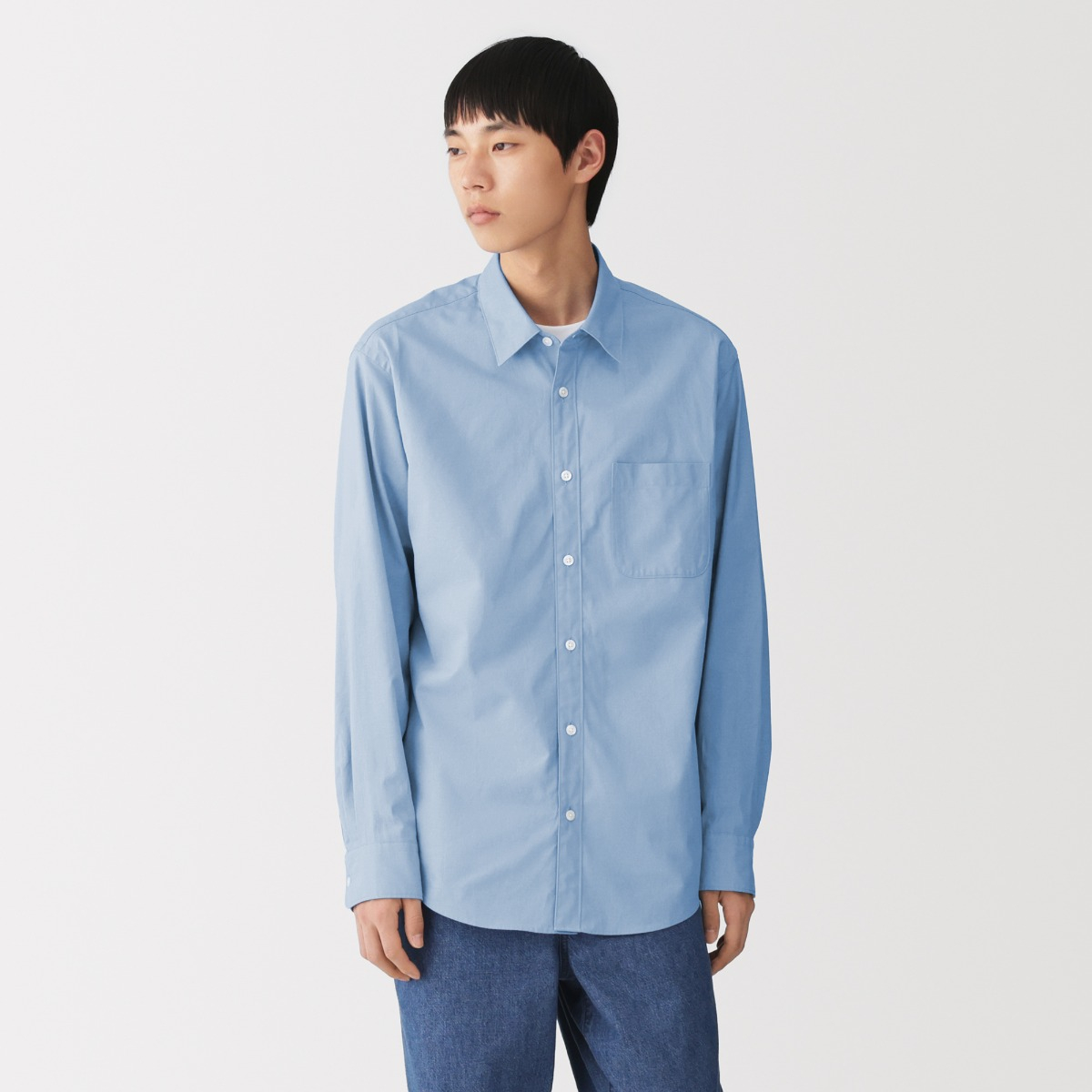 MUJI Áo Sơ Mi Nam Vải Broadcloth Tay Dài