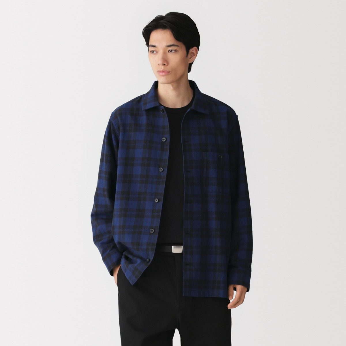 MUJI Áo Sơ Mi Nam Vải Cotton Slub Dệt Truyền Thống Tay Dài
