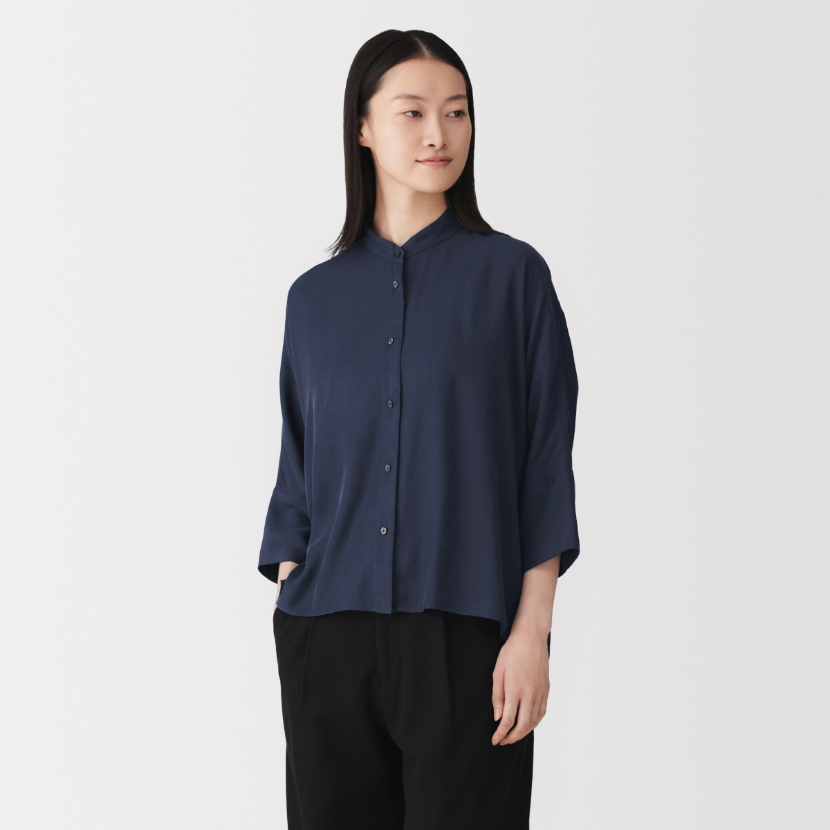 MUJI Áo Sơ Mi Nữ Vải Cupra Blended Tay 3/4