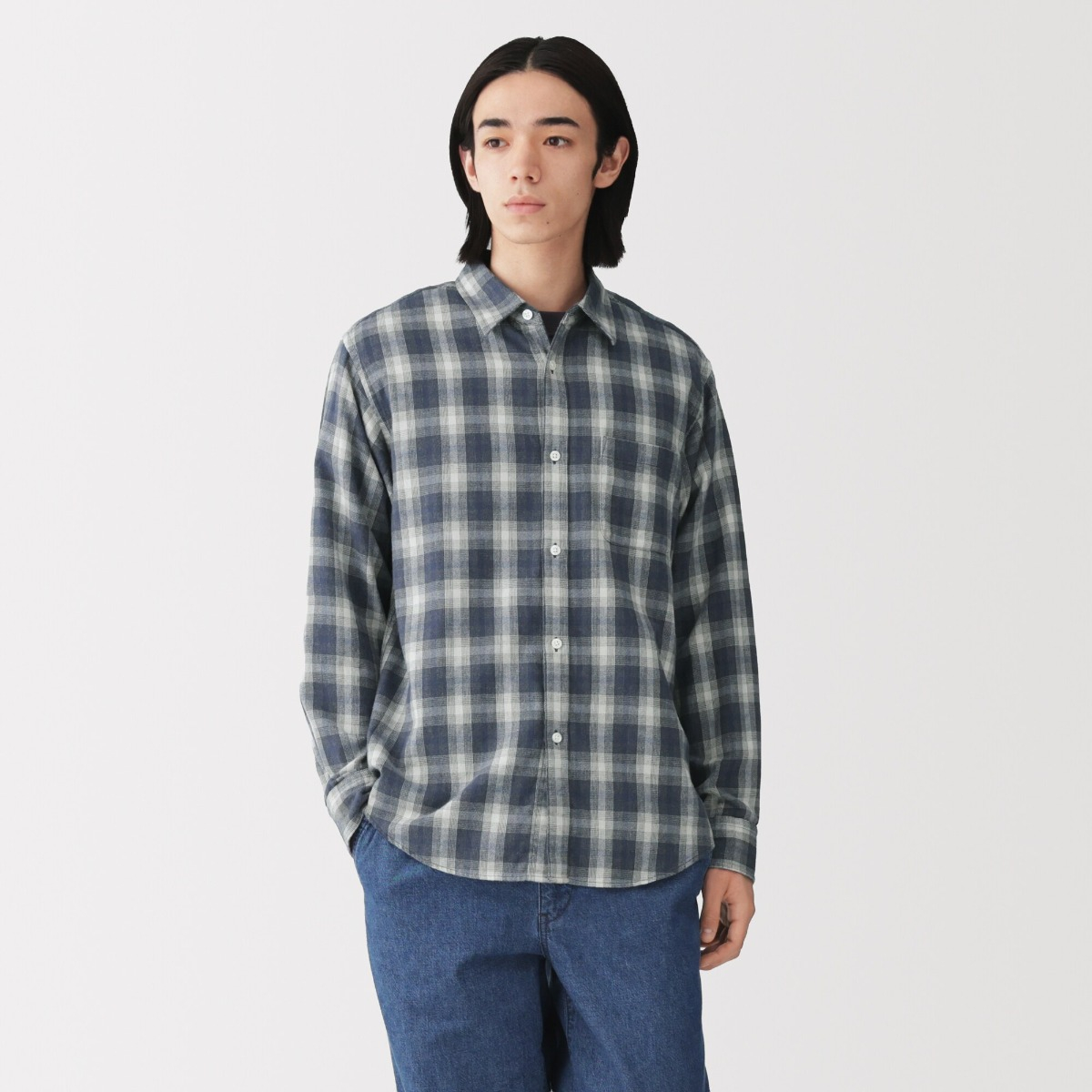 MUJI Áo Sơ Mi Nam Vải Flannel Tay Dài