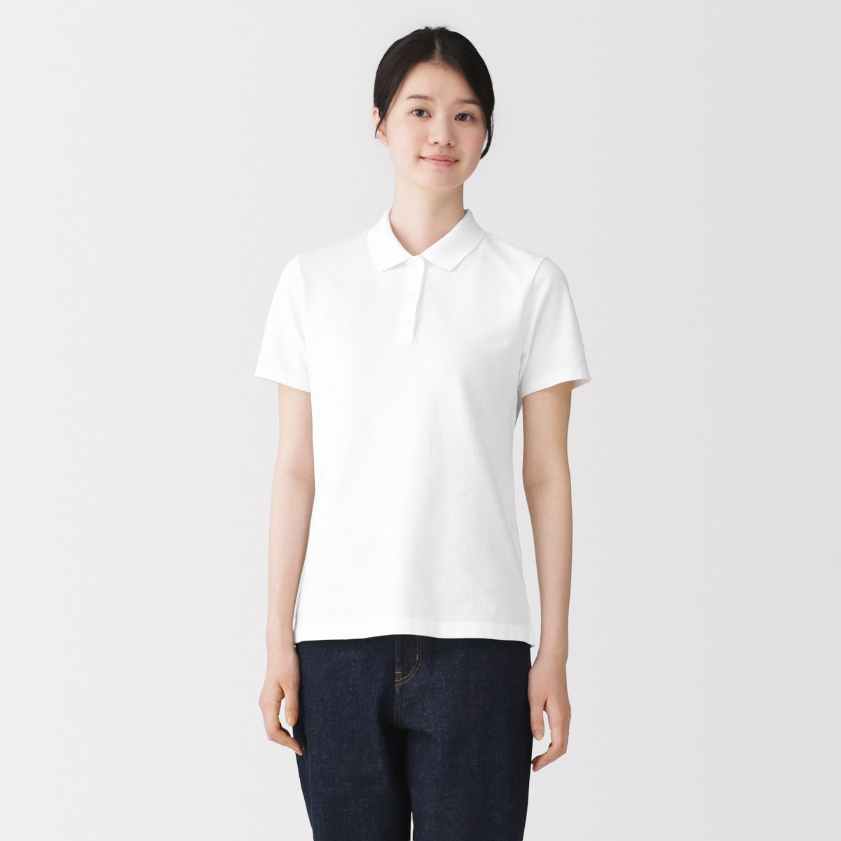 MUJI Áo Polo Nữ Vải Pique Washed Tay Ngắn