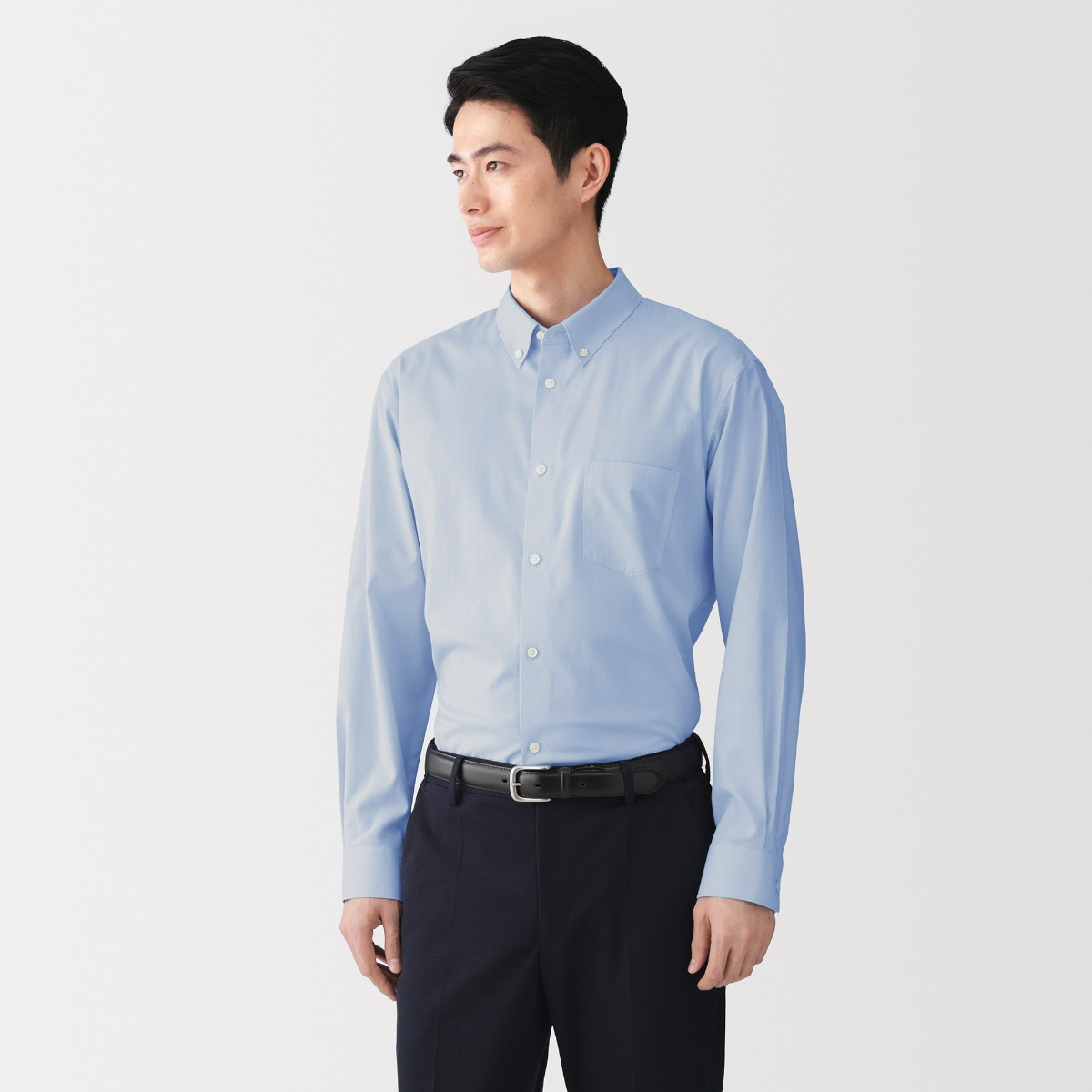 MUJI Áo Sơ Mi Nam Ít Nhăn Cổ Cài Nút Tay Dài