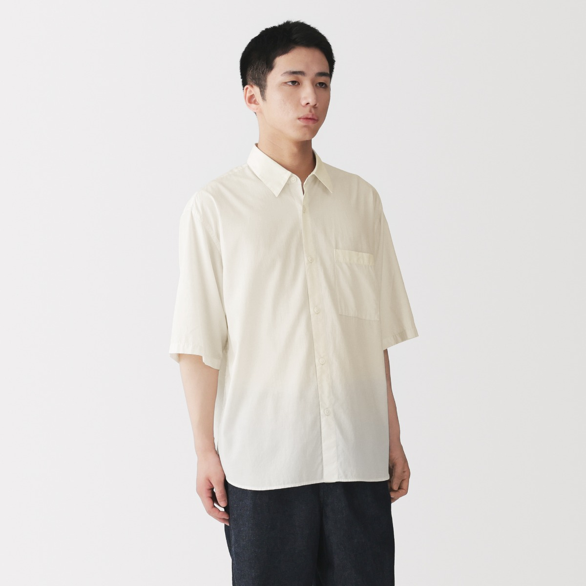 MUJI Áo Sơ Mi Nam Vải Lyocell Tay Lửng