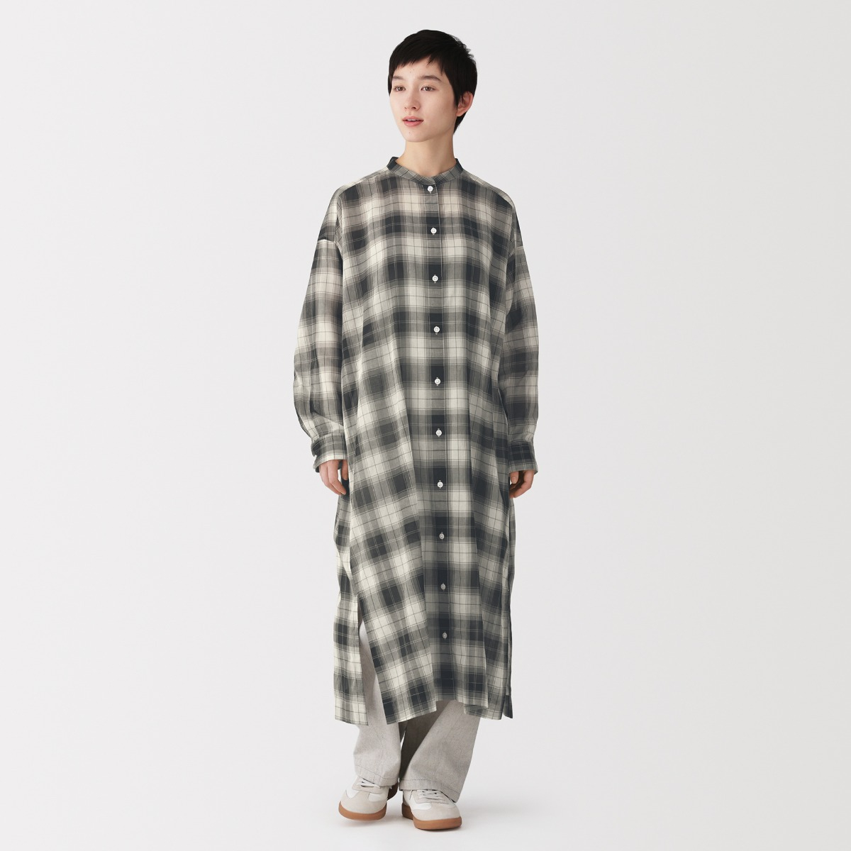 MUJI Đầm Sơ Mi Nữ Vải Cotton Xoắn