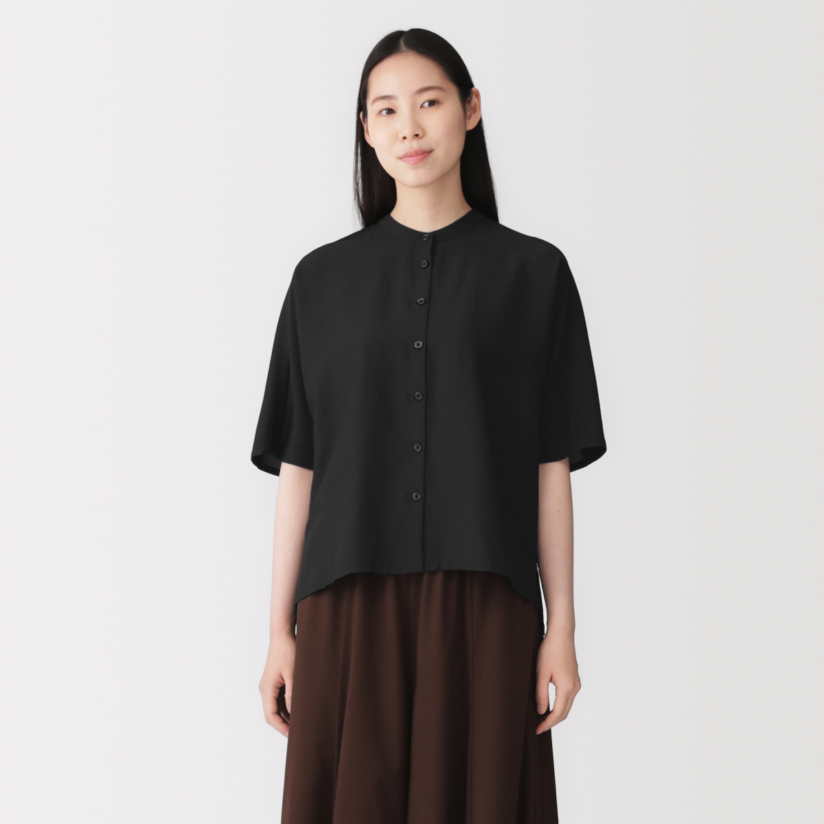 MUJI Áo Blouse Nữ Vải Lyocell Pha Tay Lửng