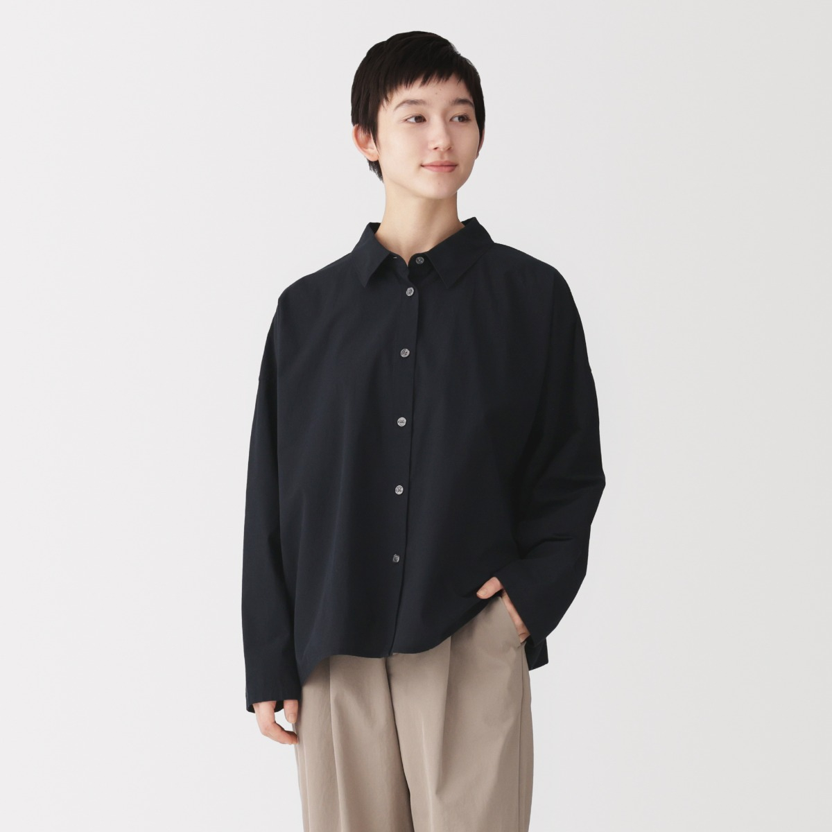MUJI Áo Sơ Mi Nữ Dáng Thẳng Tay Dài