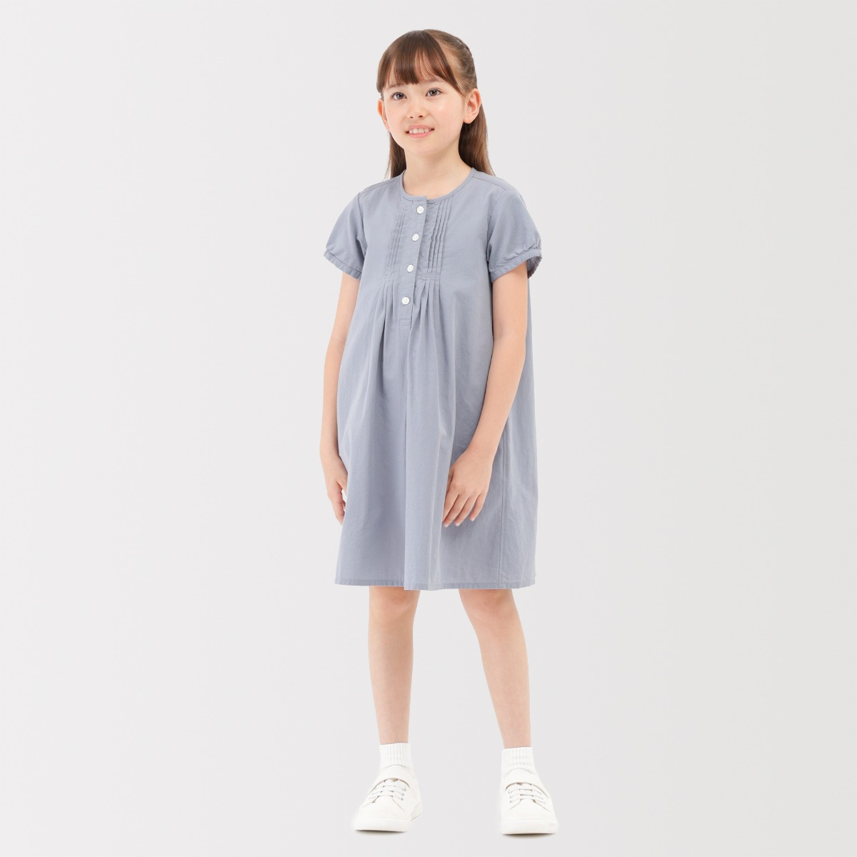 MUJI Đầm Vải Mát Lạnh Broadcloth Tay Ngắn-trẻ Em