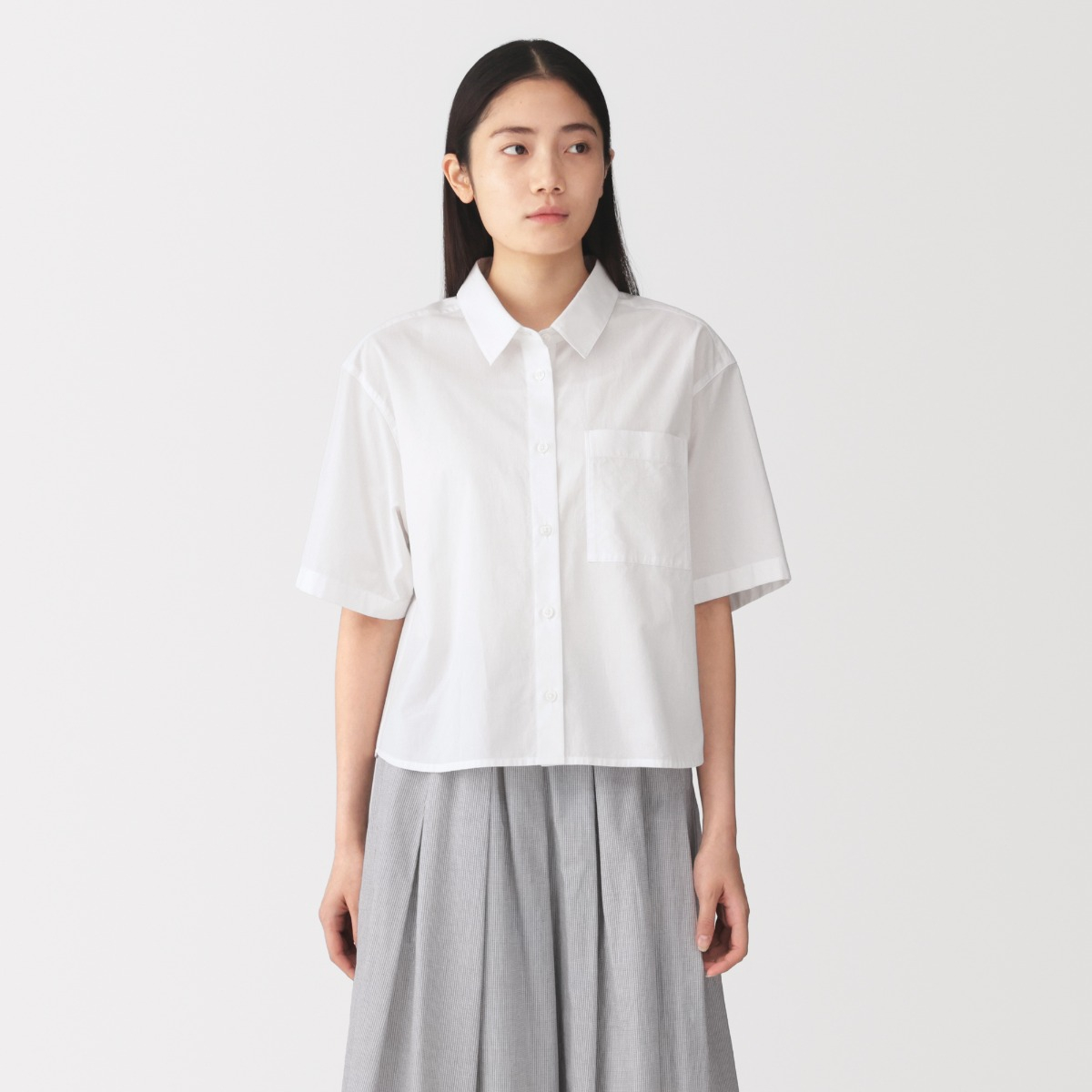 MUJI Áo Sơ Mi Nữ Vải Cool Touch Tay Ngắn