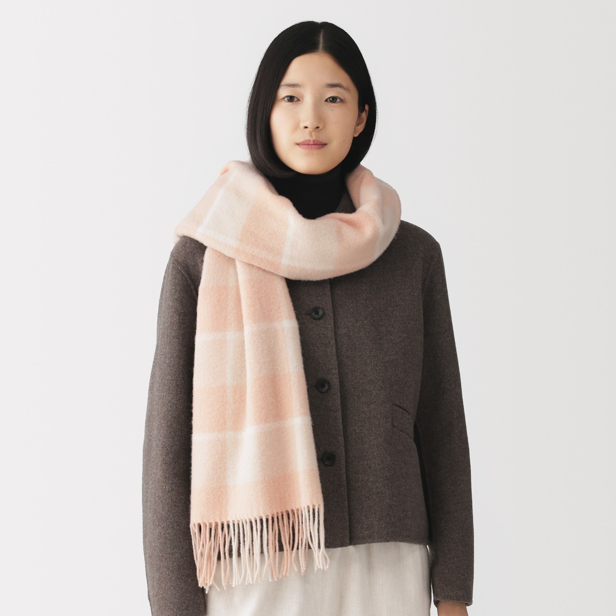 MUJI Khăn Choàng Len Cỡ Lớn (họa Tiết)