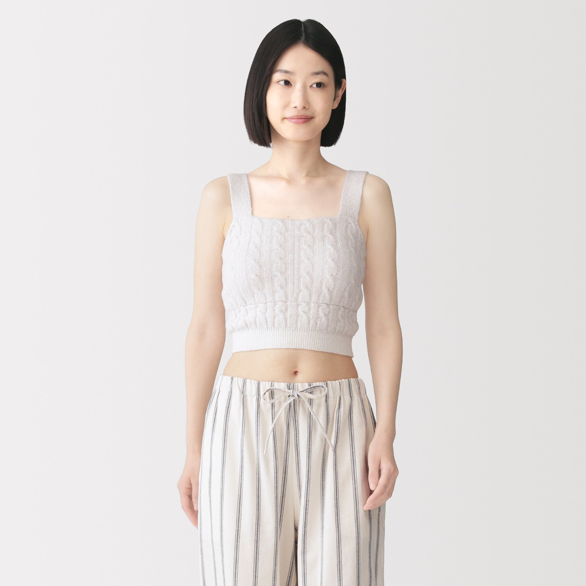 MUJI Áo Bra Tank Top Cotton Dệt Kim Dáng Ngắn