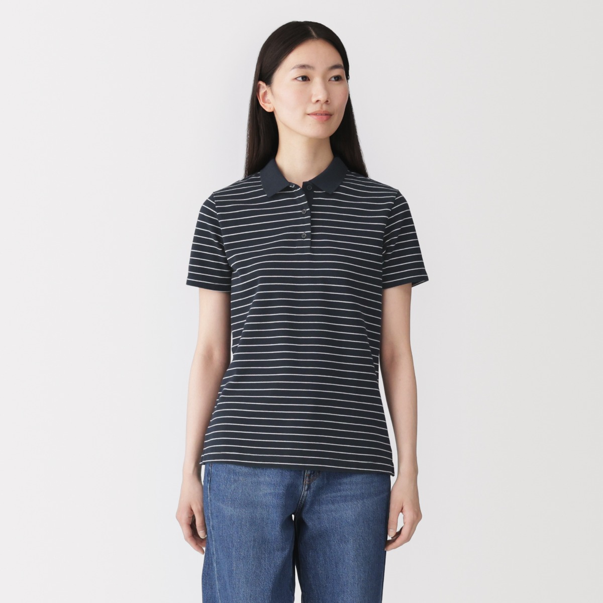 MUJI Áo Polo Nữ Vải Pique Washed Tay Ngắn